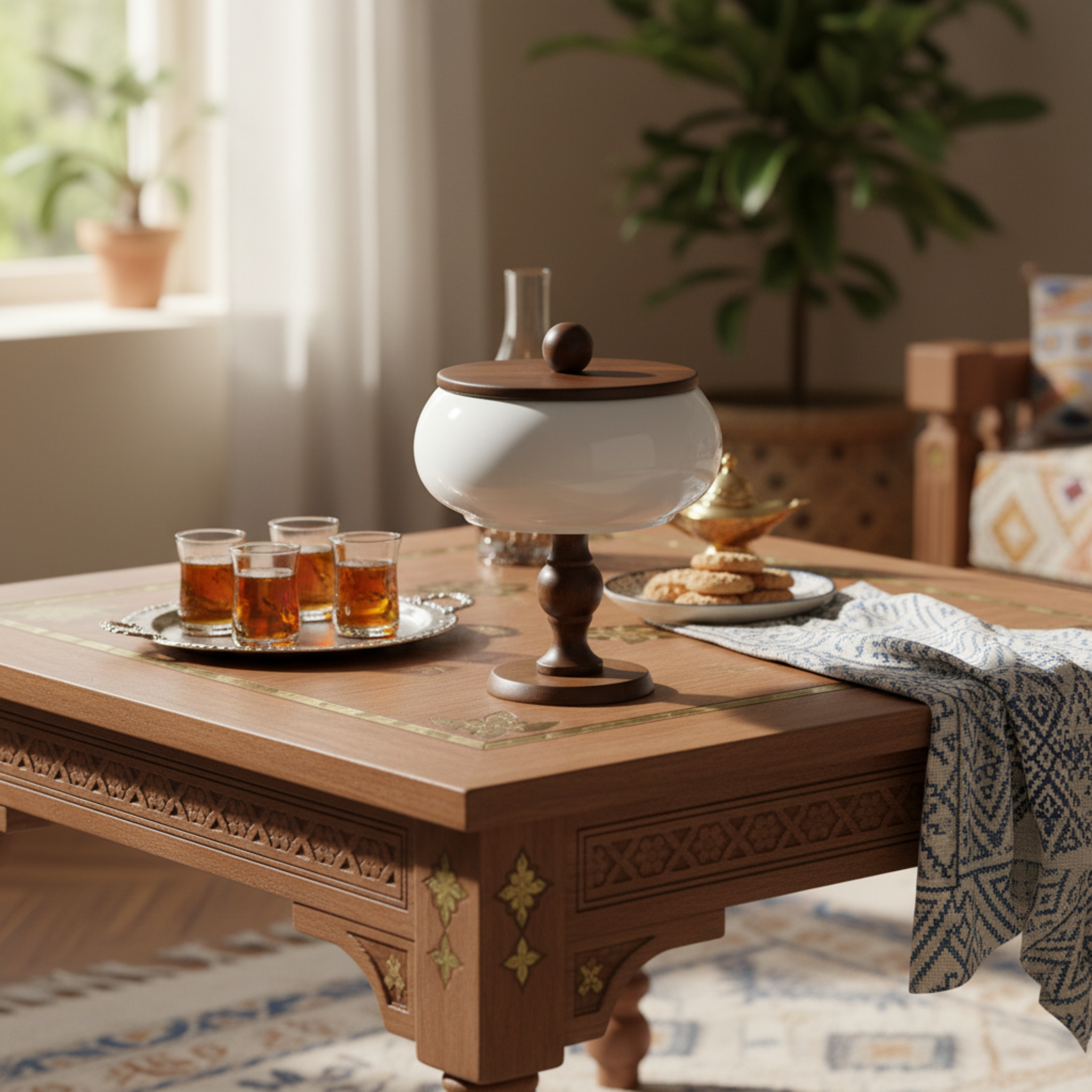 Grande Bonbonnière Design sur Pied en Bois & Céramique – Grand Modèle