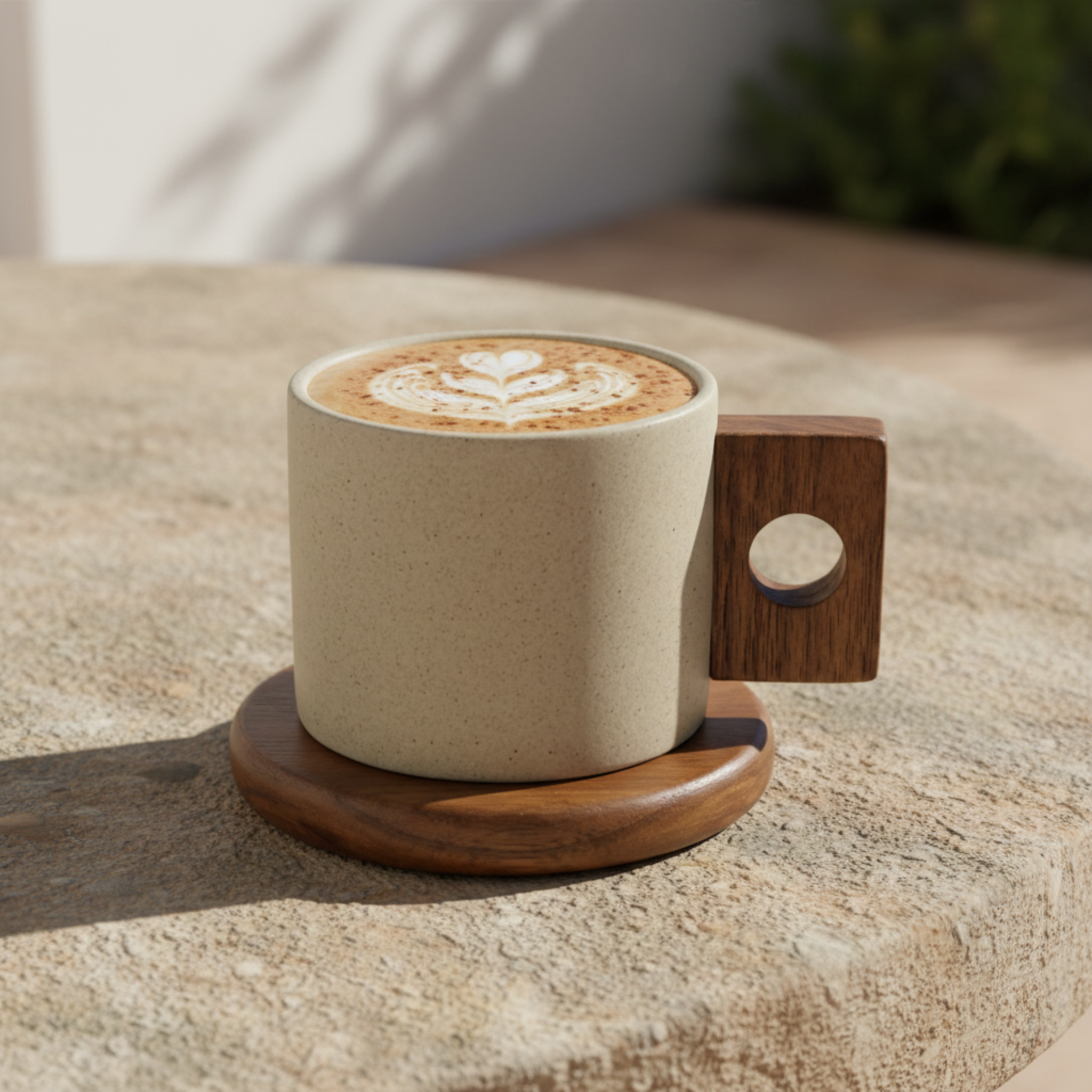 Mug Design Minimaliste en Céramique avec Anse Bois – Style Premium Tunisie