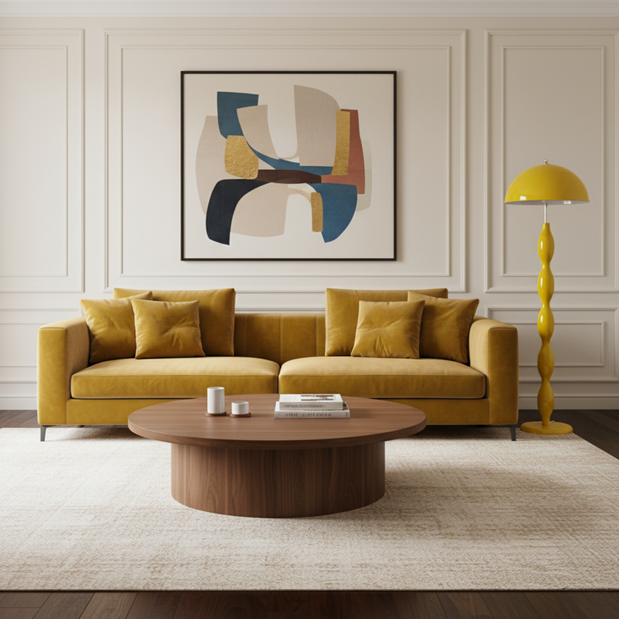 Lampadaire Sculptural Ondulé Jaune – Fait Main Luxe Tunisie