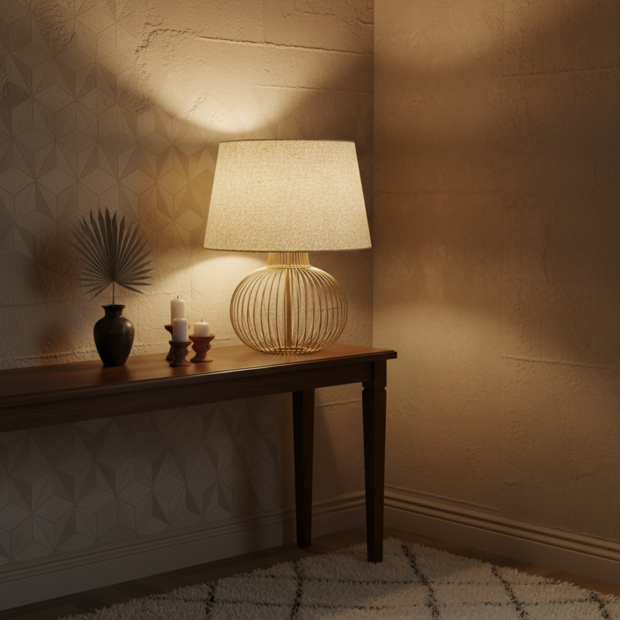 Lampe de Table Grège en Tissu Bouclette et Pied Filaire Design