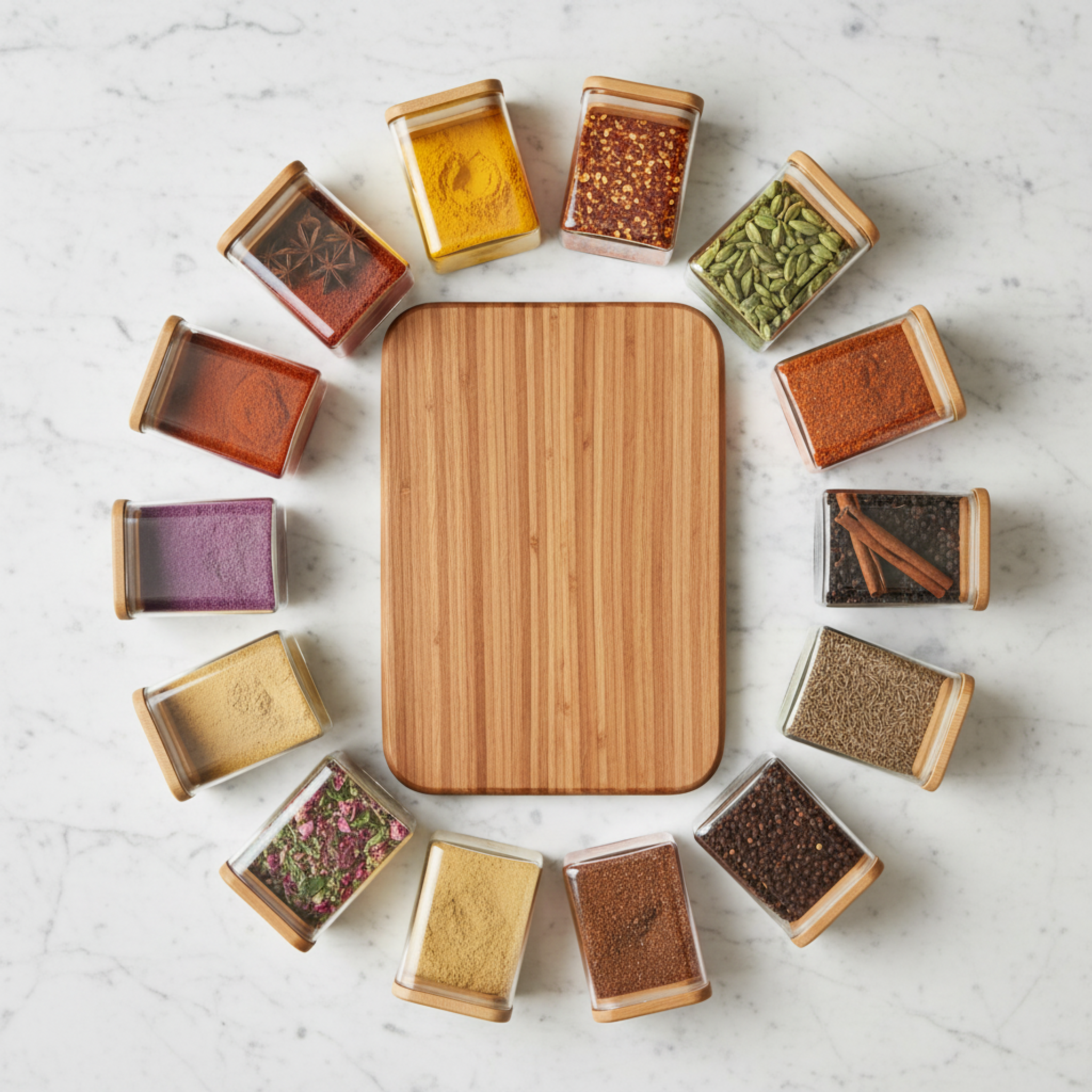 Set 12 Pots Épices Verre & Bambou – Rangement Cuisine Design