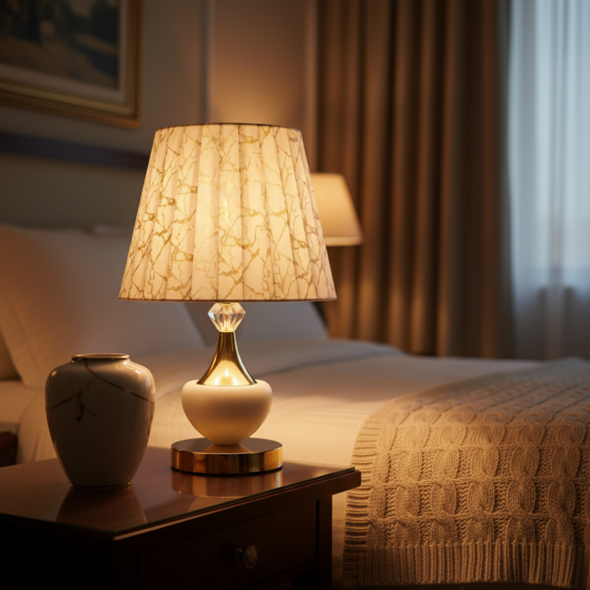 Lampe de Chevet Effet Marbre Dorée – Élégance et Lumière Douce Tunisie | Fiolla Home