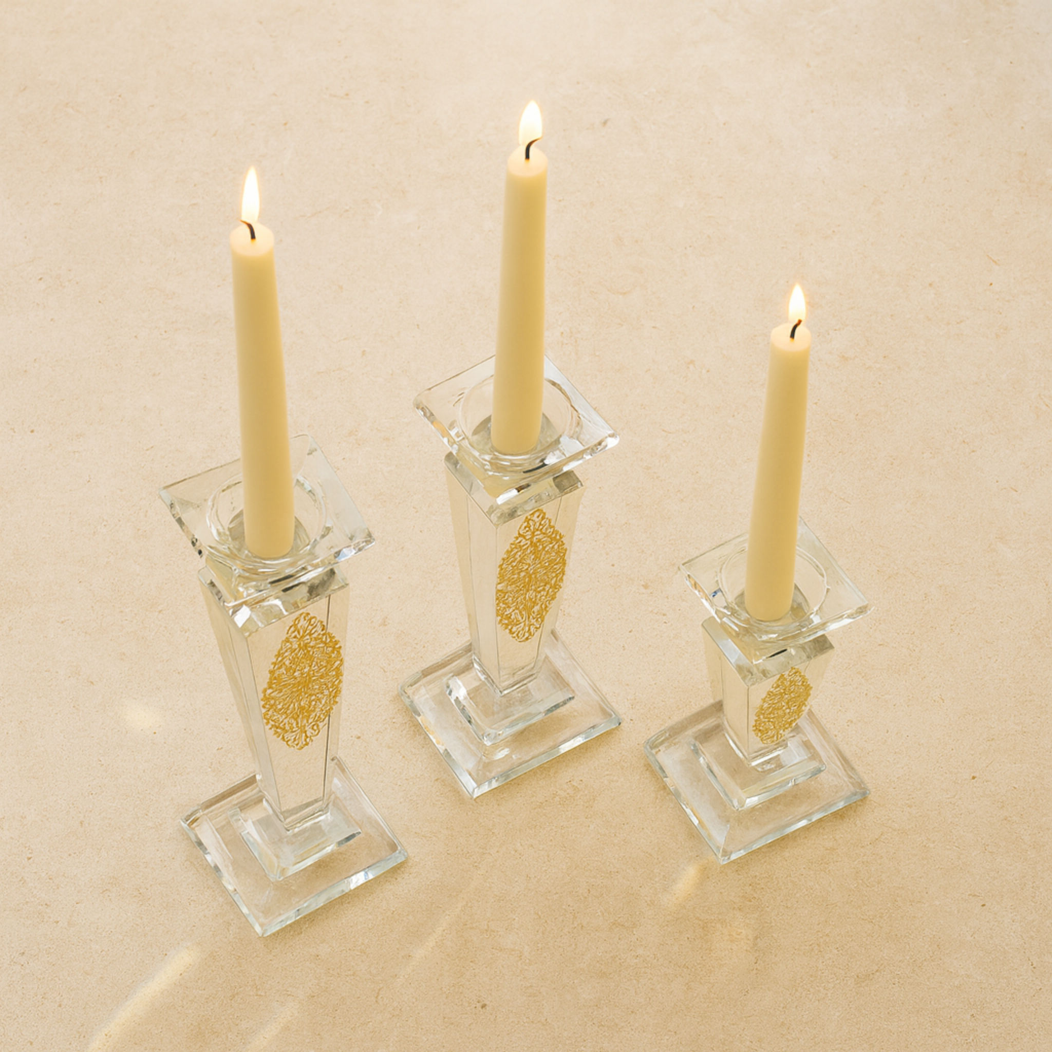 Bougeoirs en Cristal Doré | Lot de 3 | Fiolla Home