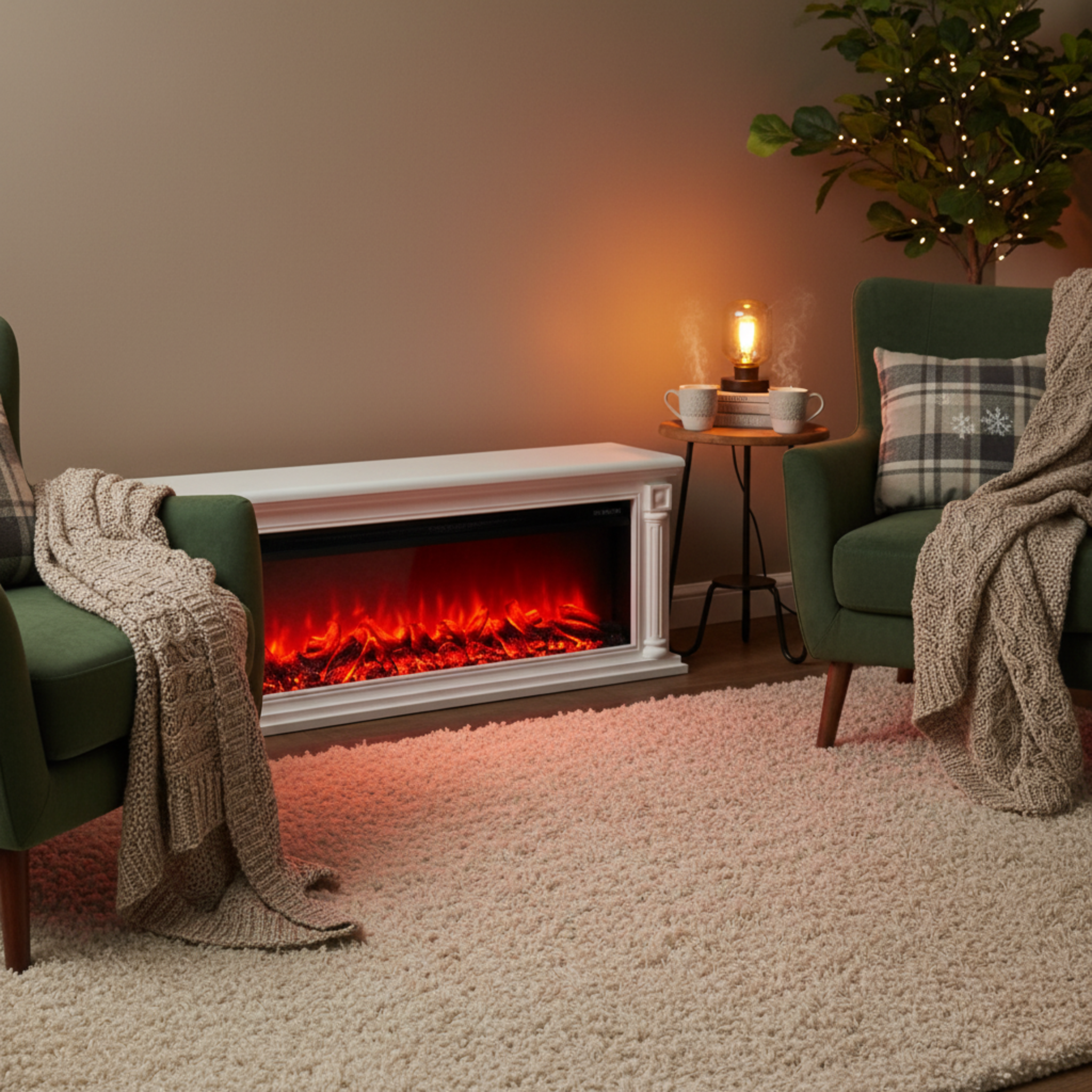 Cheminée Électrique Décorative Blanche – Meuble Chauffant Design & Cosy