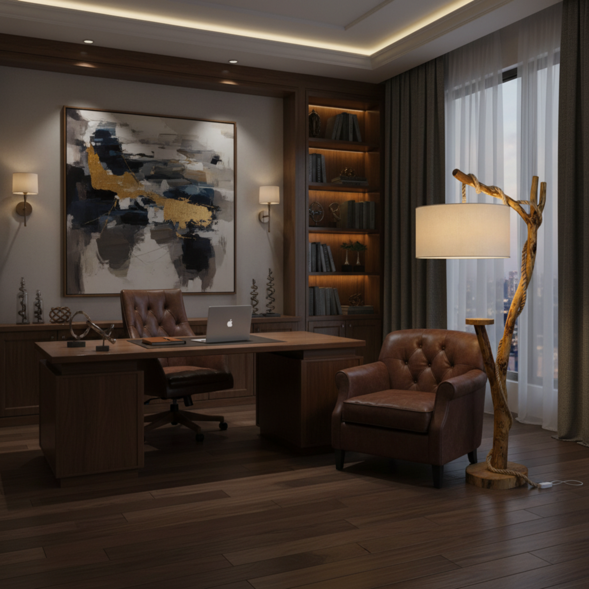 Lampadaire Bois Naturel & Corde 144cm - Lampe Salon Design Tunisie