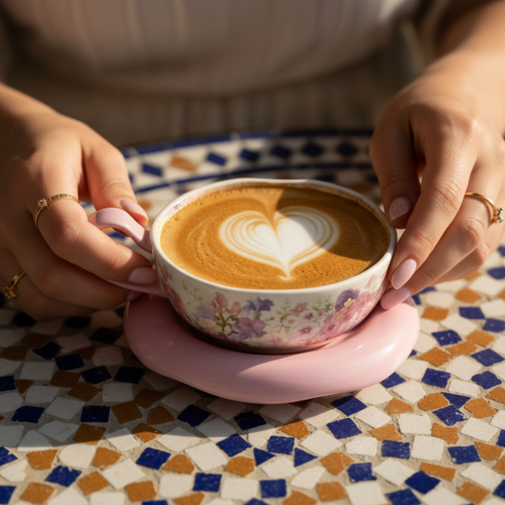Tasse Florale Chic et Sous-tasse Galet Rose – Idée Cadeau Tunisie