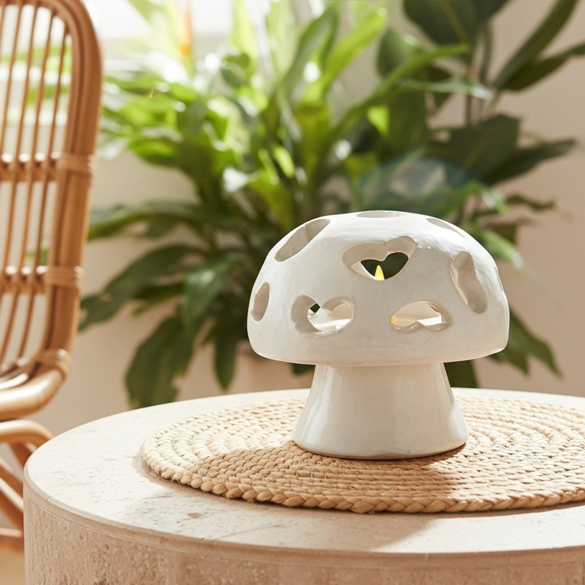 Cache-bougie Champignon à cœurs en céramique