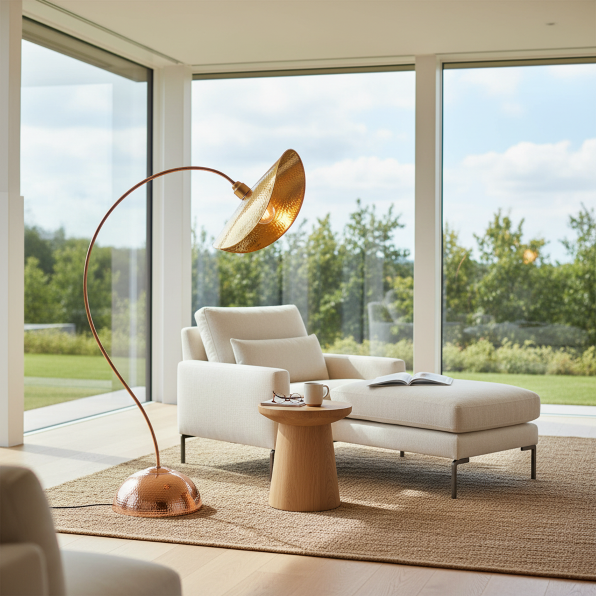 Lampadaire Arc Cuivre Martelé Fait Main Artisanal | Fiolla Home