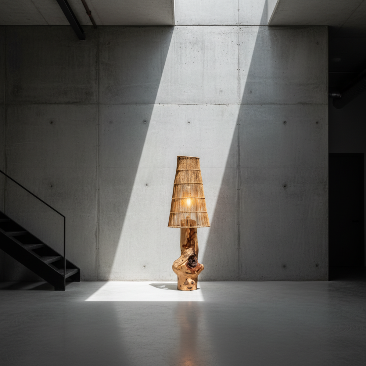 Lampadaire Artisanal Bois & Fibres de Palmier Fait Main | Fiolla Home