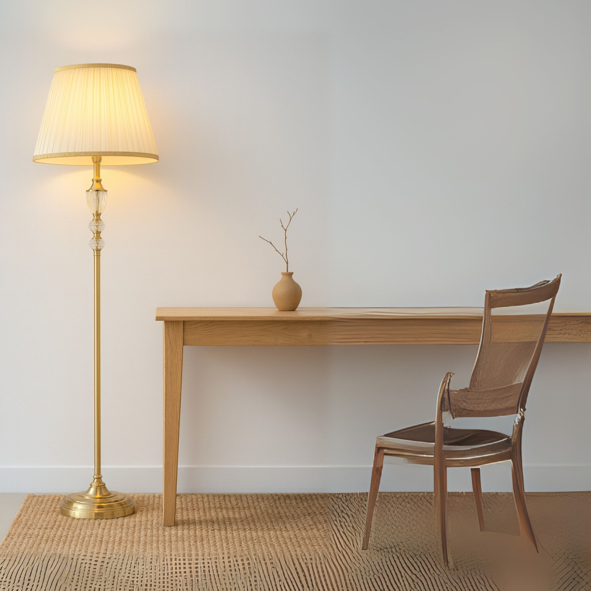 Lampadaire Antique Doré Tunisie | Abat-jour Plissé | Fiolla Home