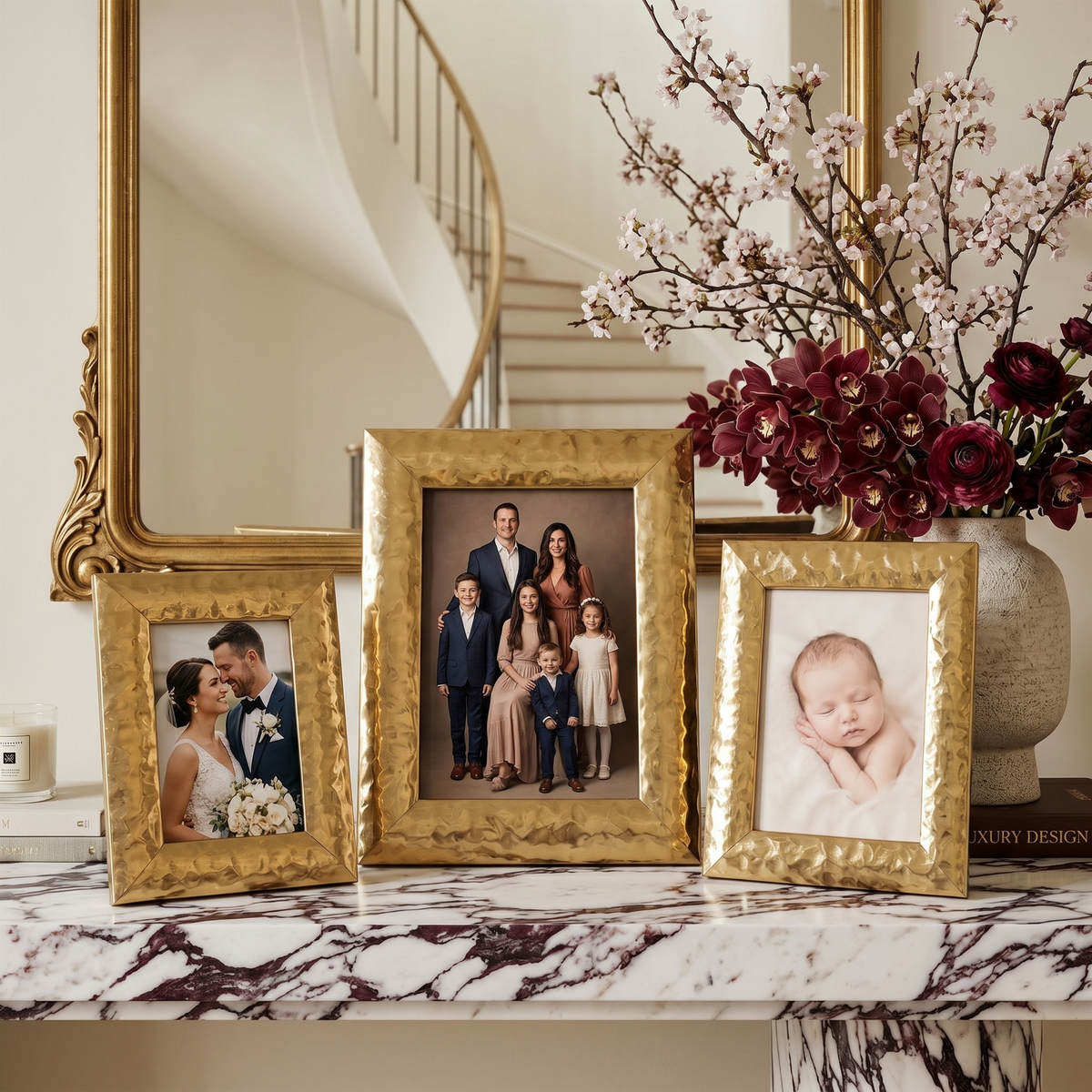 Set 3 Cadres Photos Or Texturés | Déco Tunisie Luxe | Fiolla Home