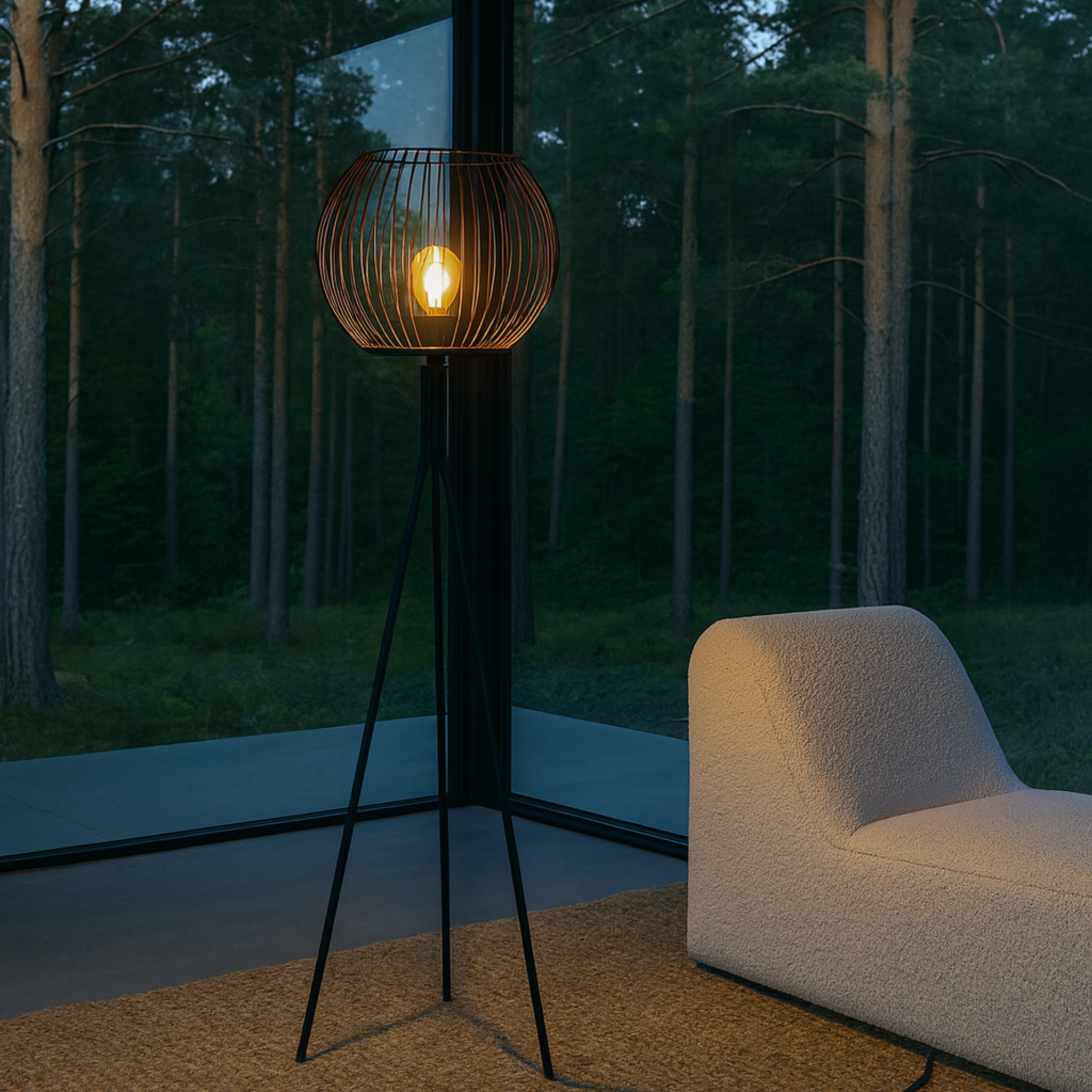 Lampadaire métallique noir sur trépied | Luminaire Tunisie | Fiolla Home