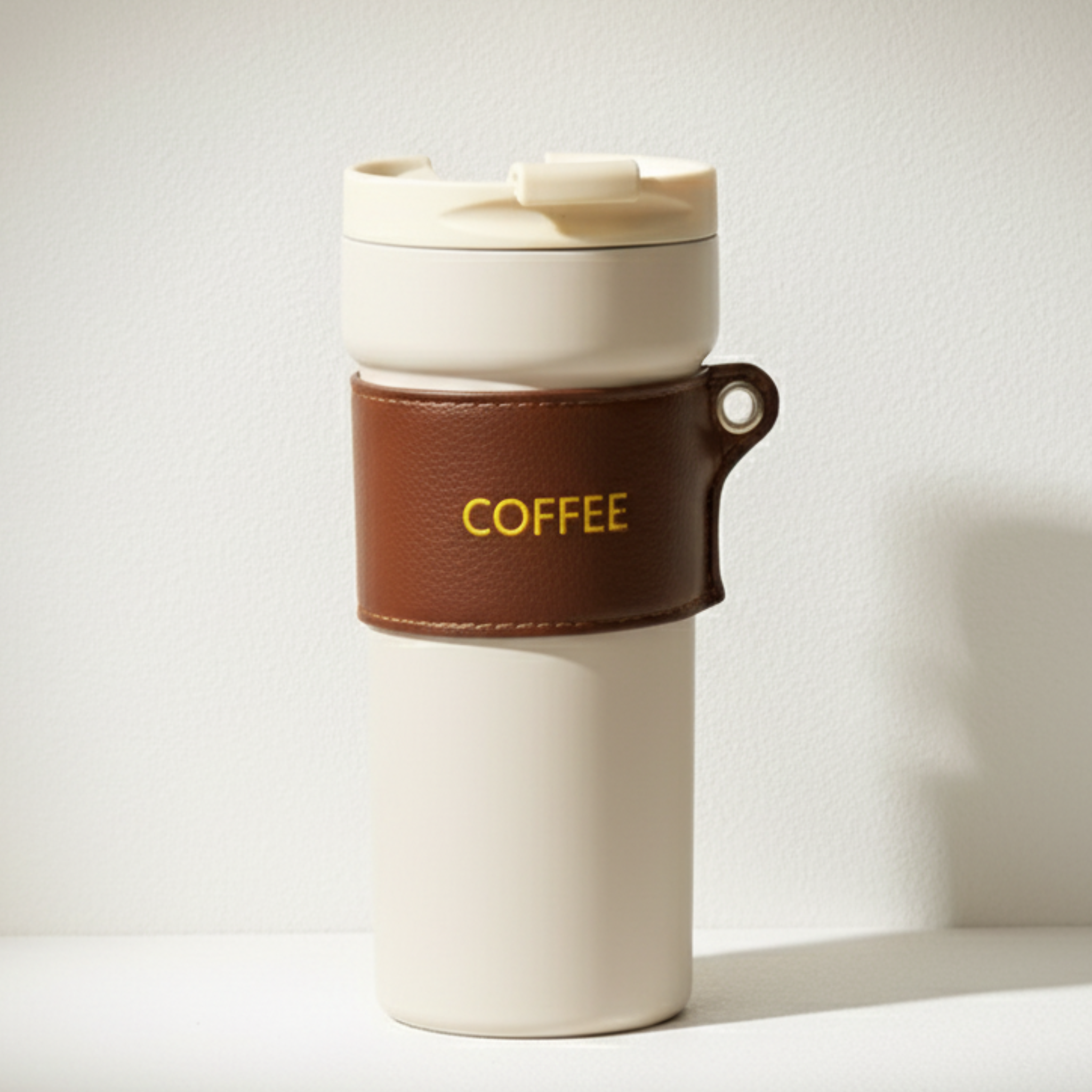 Thermos Isotherme | Crème, Manchon Effet Cuir | Fiolla Home