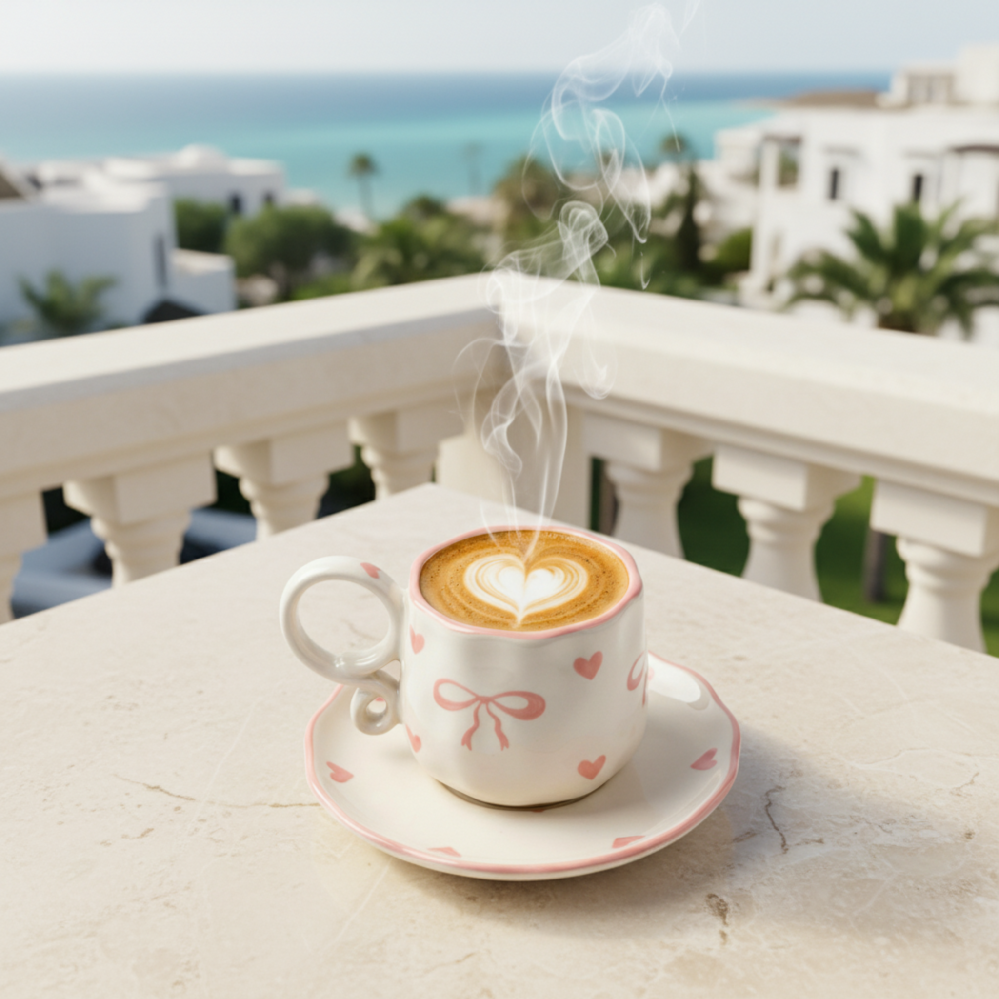 Tasse Céramique "Coquette" Nœud Rose & Cœurs - Duo Tendance