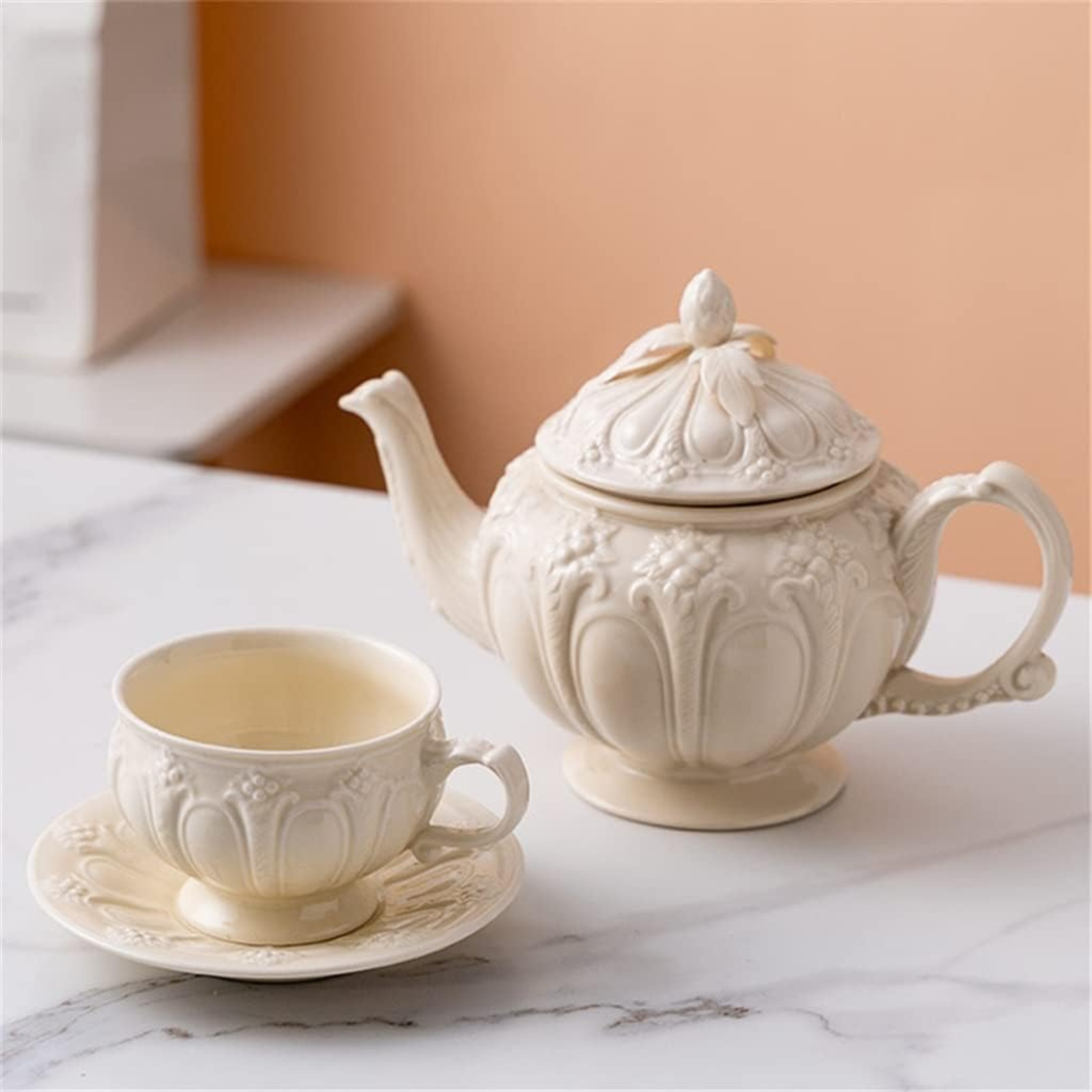 Service Porcelaine Blanche Café au Lait – 6 Tasses + Théière | Fiolla Home