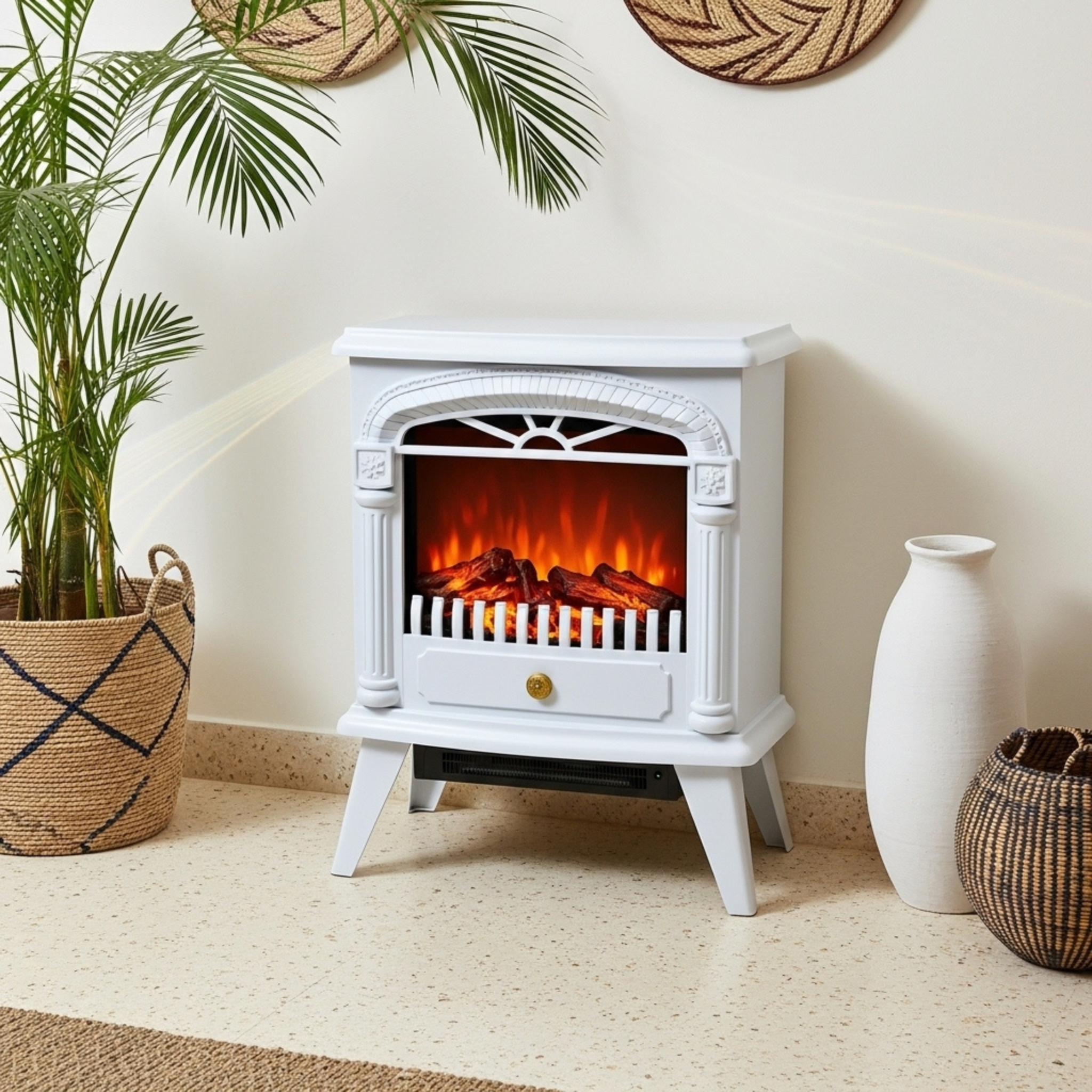 Cheminée Électrique Blanche – Effet Flamme LED | Tunisie