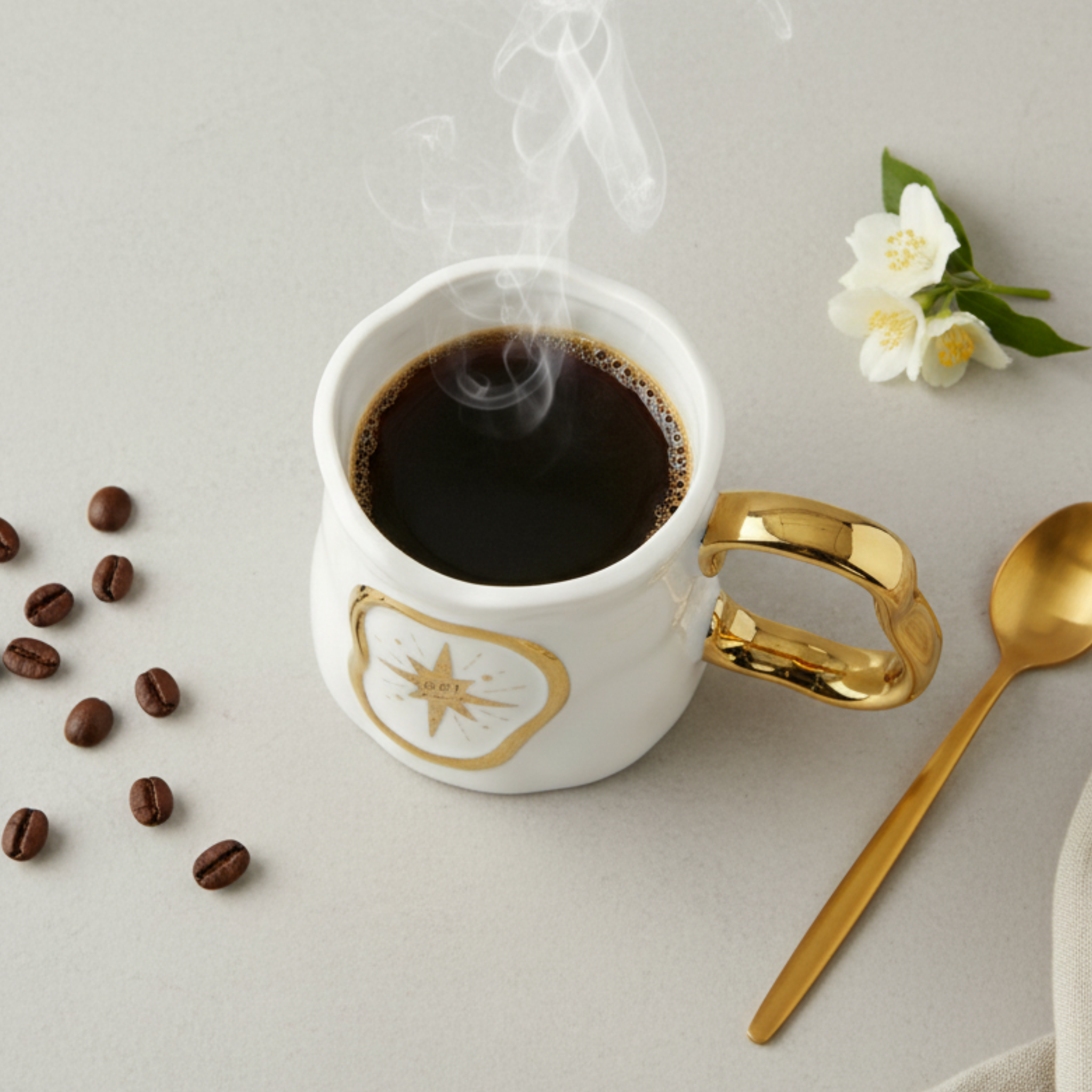 Mug Céramique Blanc Étoile | Anse Dorée | Fiolla Home