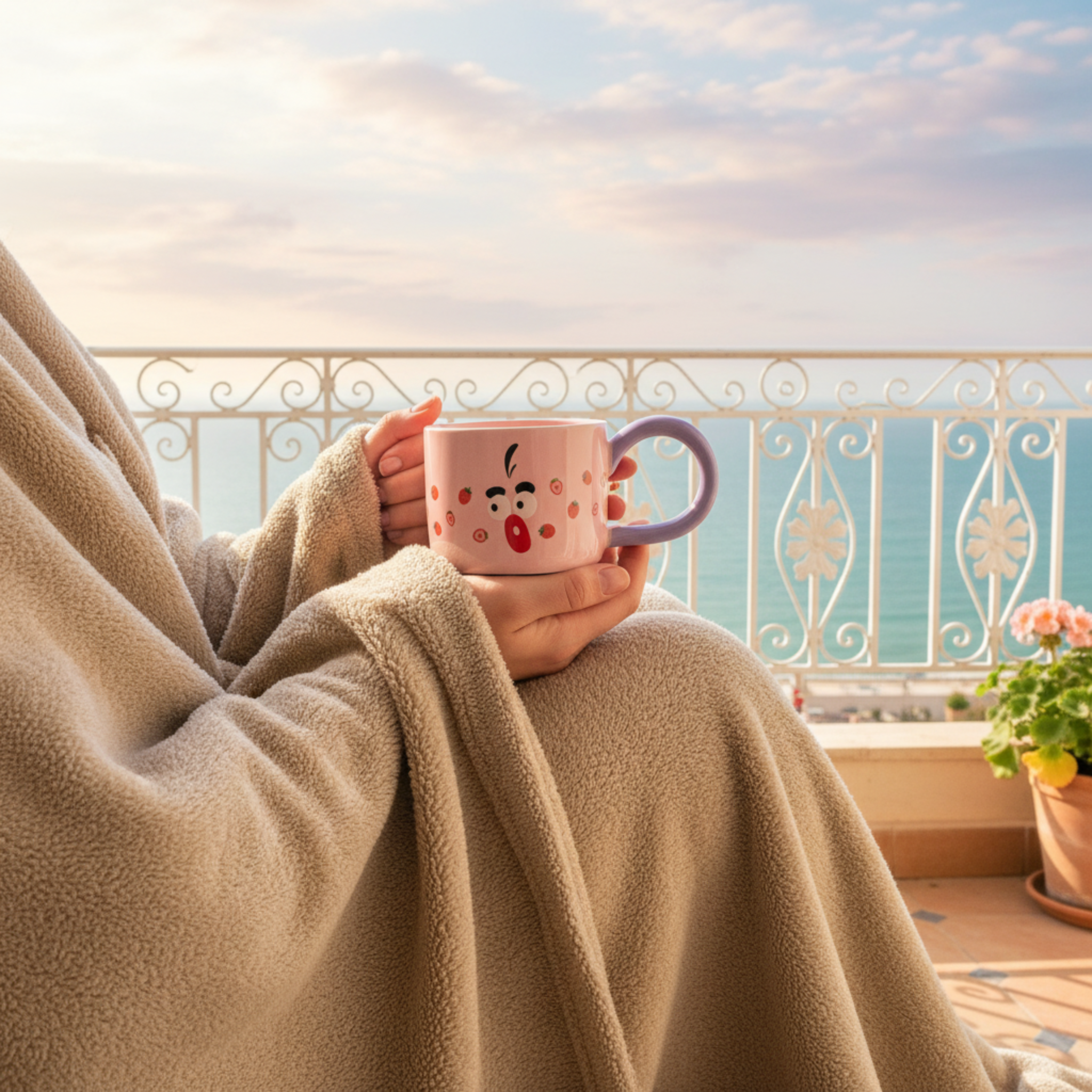 Mug Rose "Visage Surpris" & Fraises – Tasse Céramique Originale Tunisie