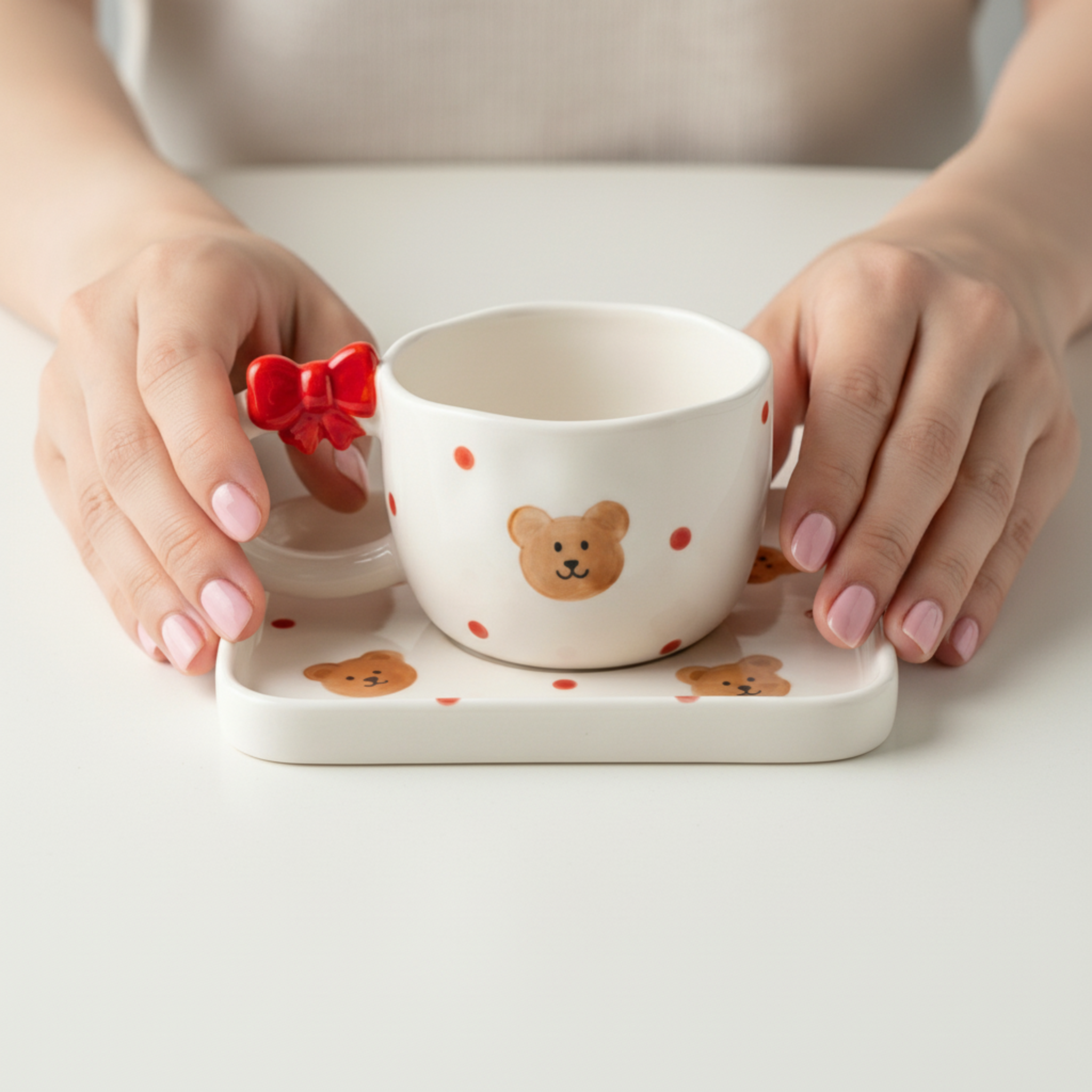 Ensemble Tasse & Soucoupe Ours "Teddy Bow" - Céramique Design & Mignonne