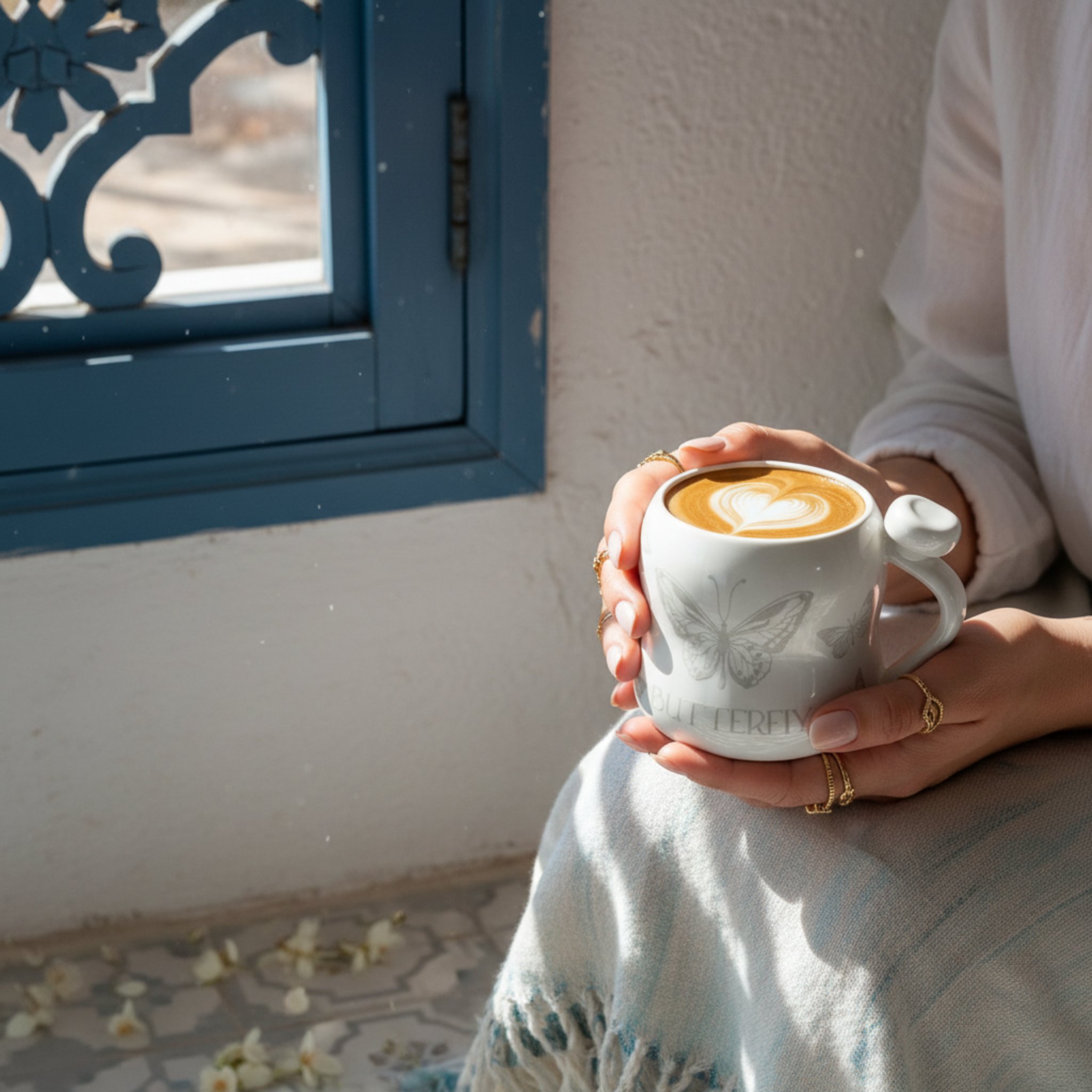 Mug Papillon Blanc Satiné – Tasse Design Chic & Poétique