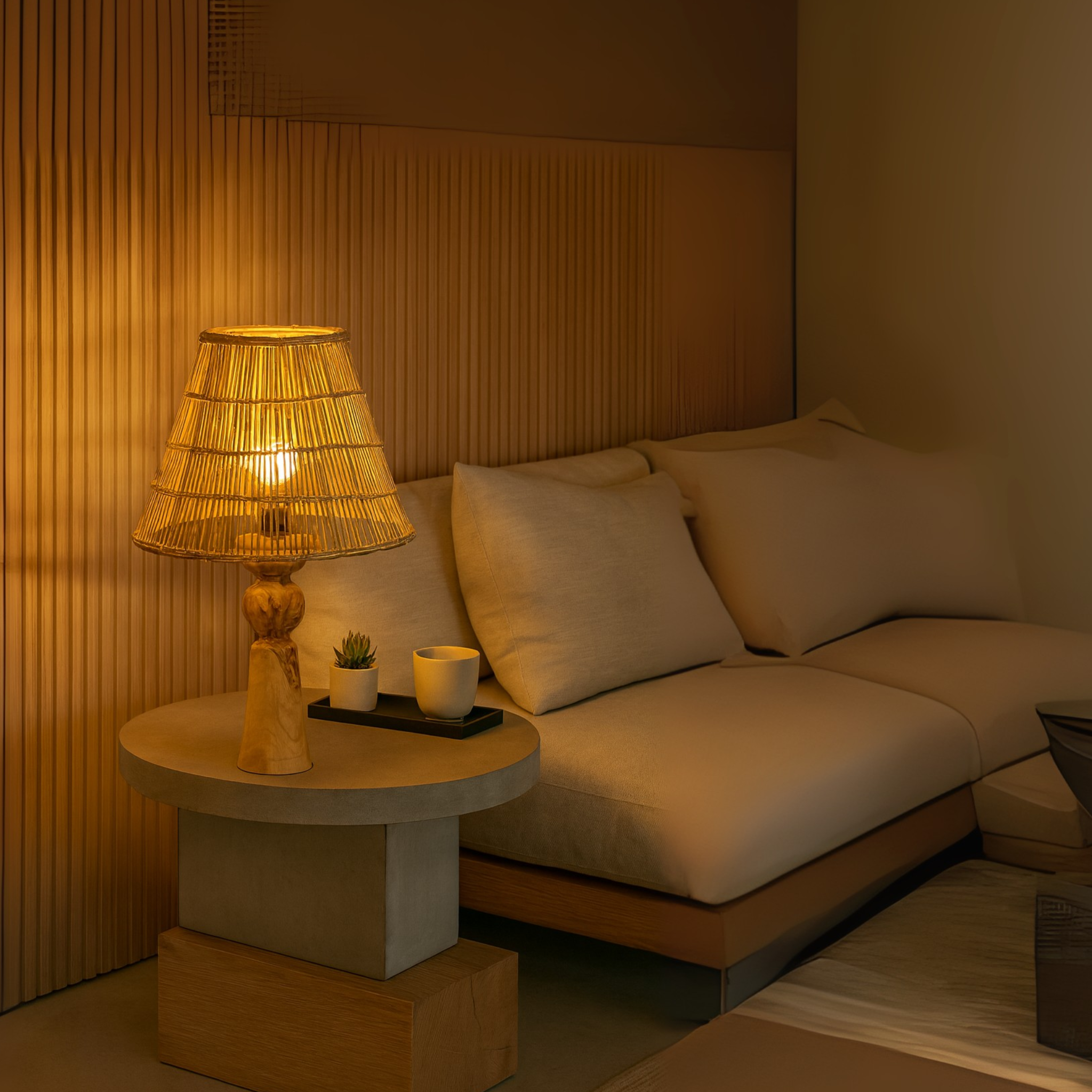 Veilleuse Fibres de Palmier | Pied Bois d’Olivier | Fiolla Home