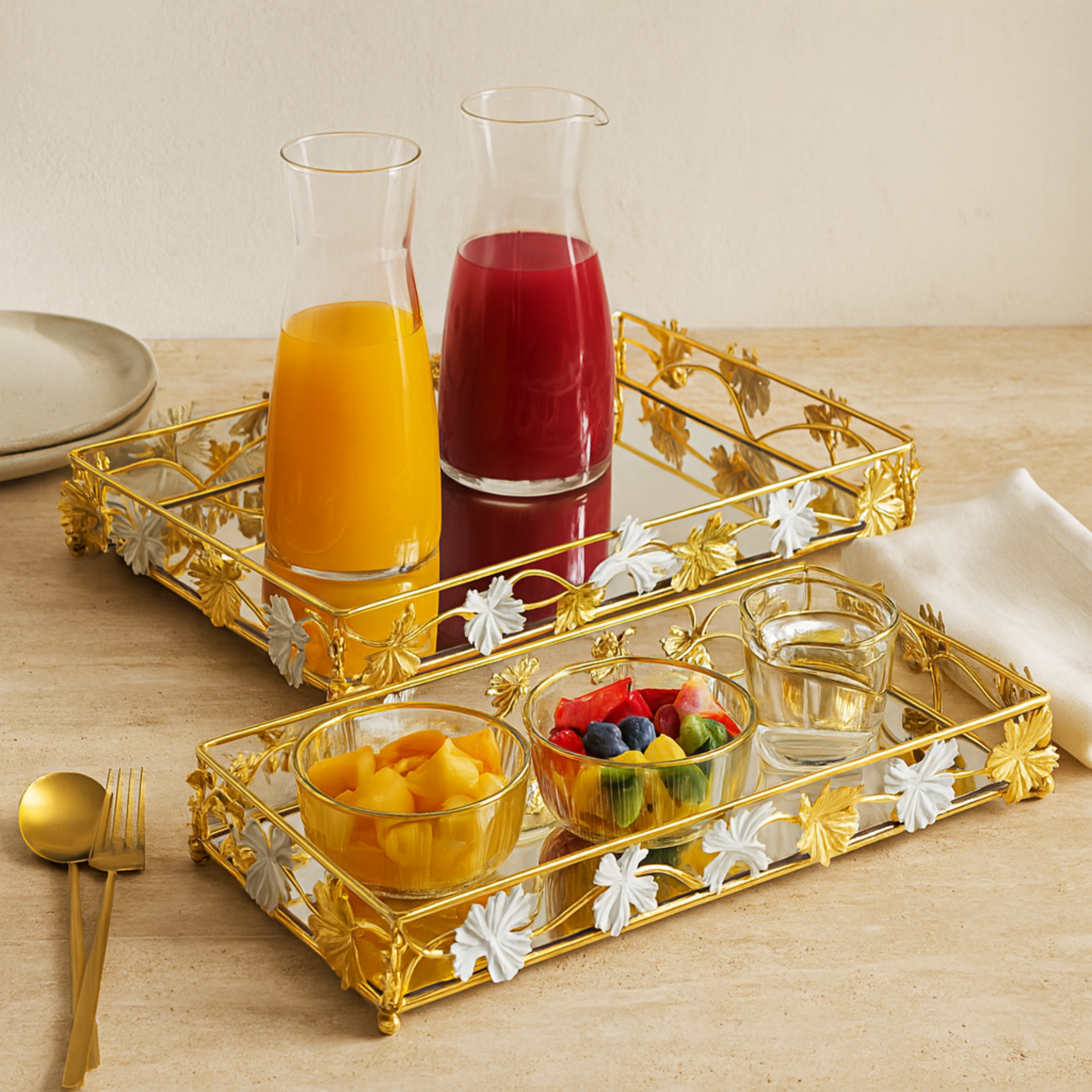 Plateaux de Présentation Dorés avec Miroir | Lot de 2 | Tunisie | Fiolla Home