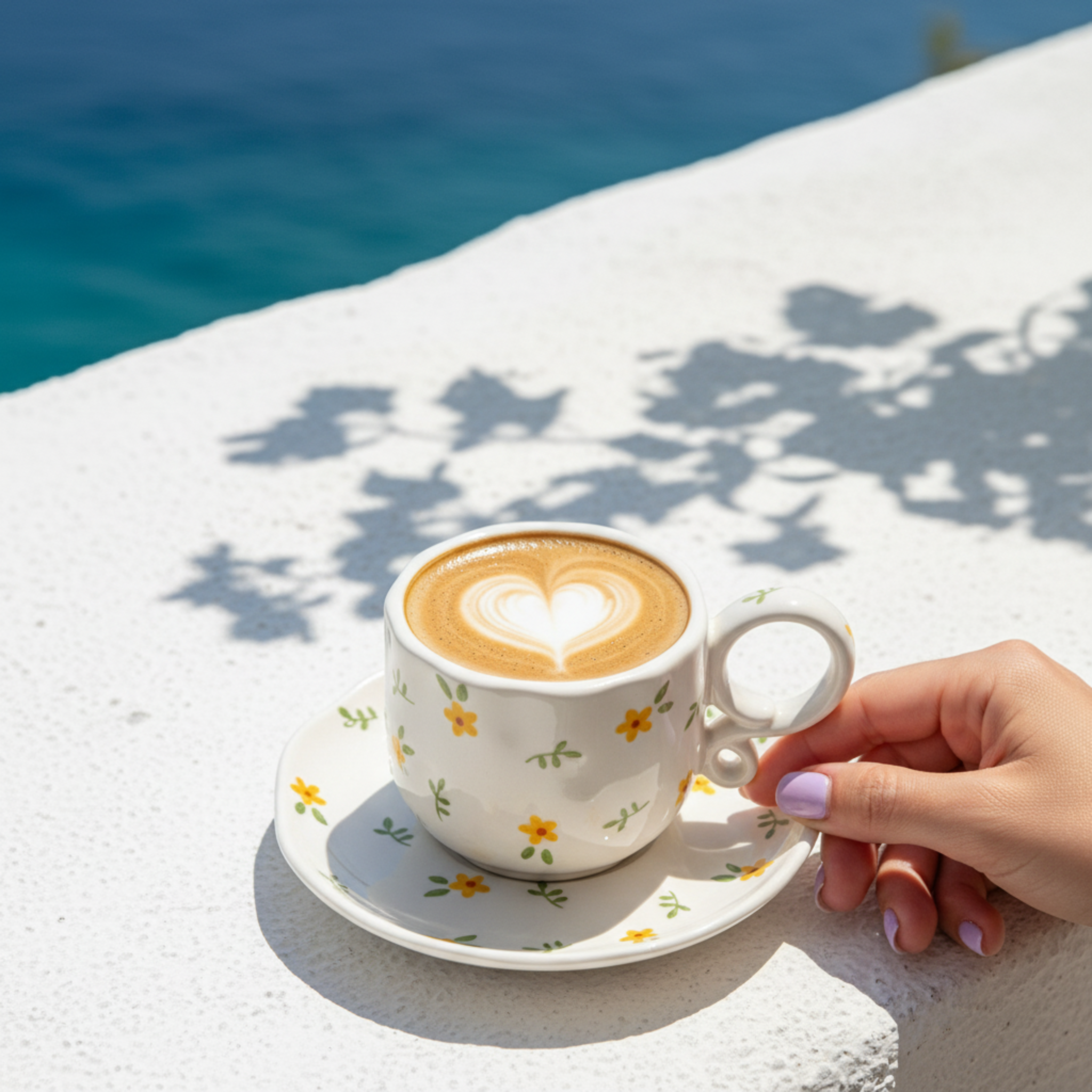 Tasse à Café Céramique Motif Floral Jaune – Style Estival Méditerranéen