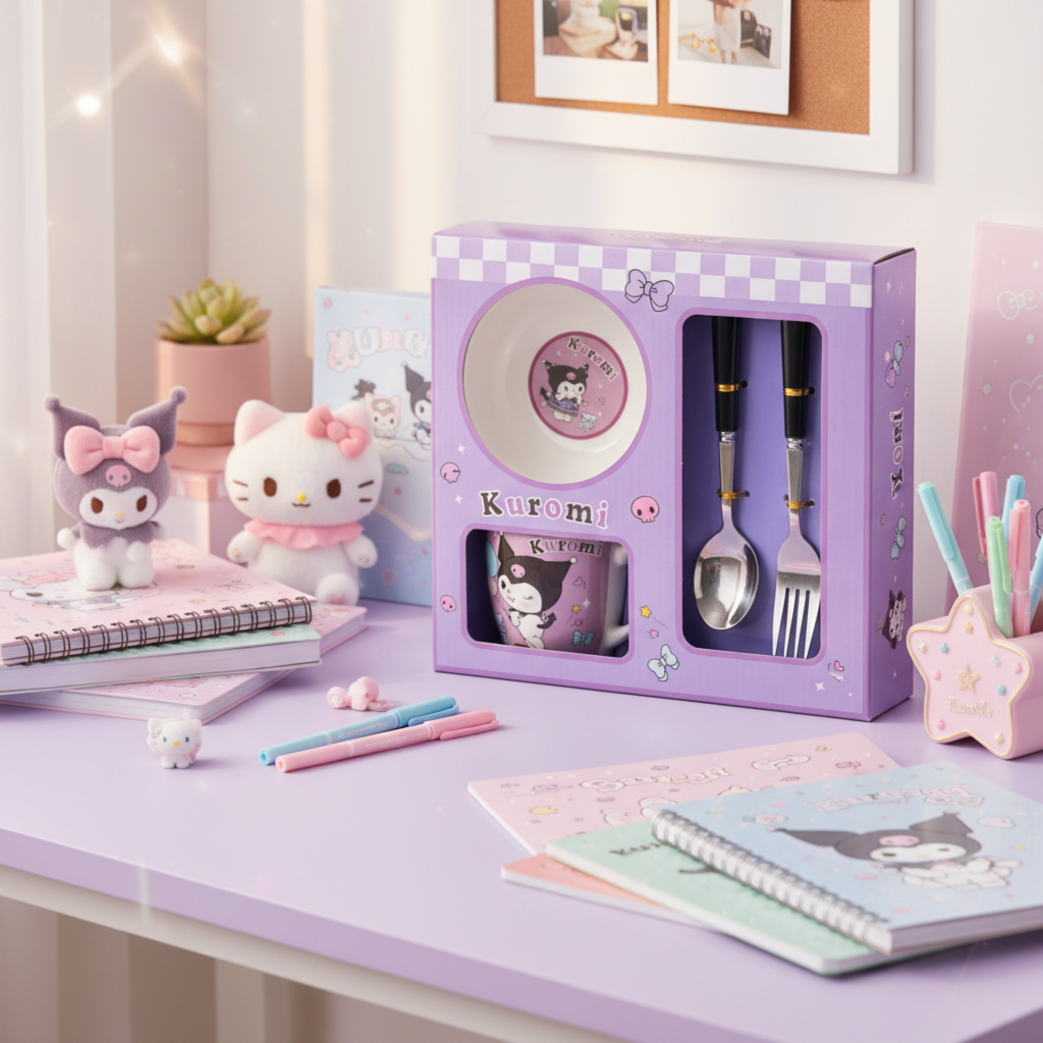 Coffret Petit Déjeuner Kuromi 4 Pièces : Tasse, Bol & Couverts