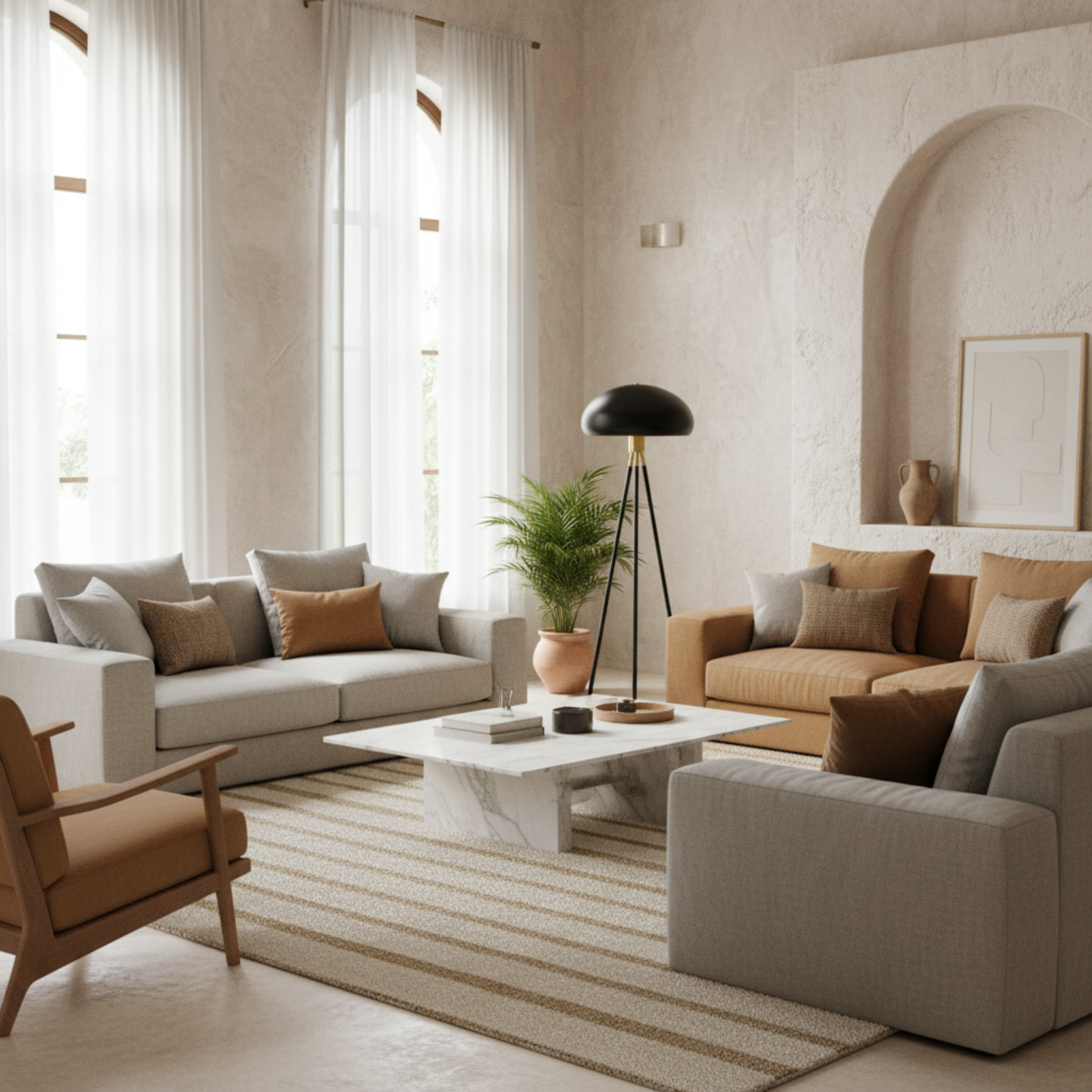 Lampadaire Trépied Noir et Or – Design Luxe pour Salon en Tunisie