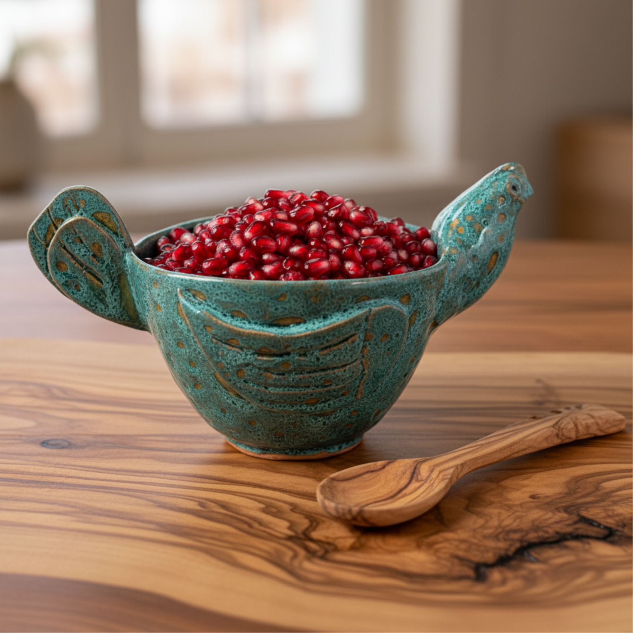 Bol Poule en Céramique – Vert Émeraude, fait main Tunisie