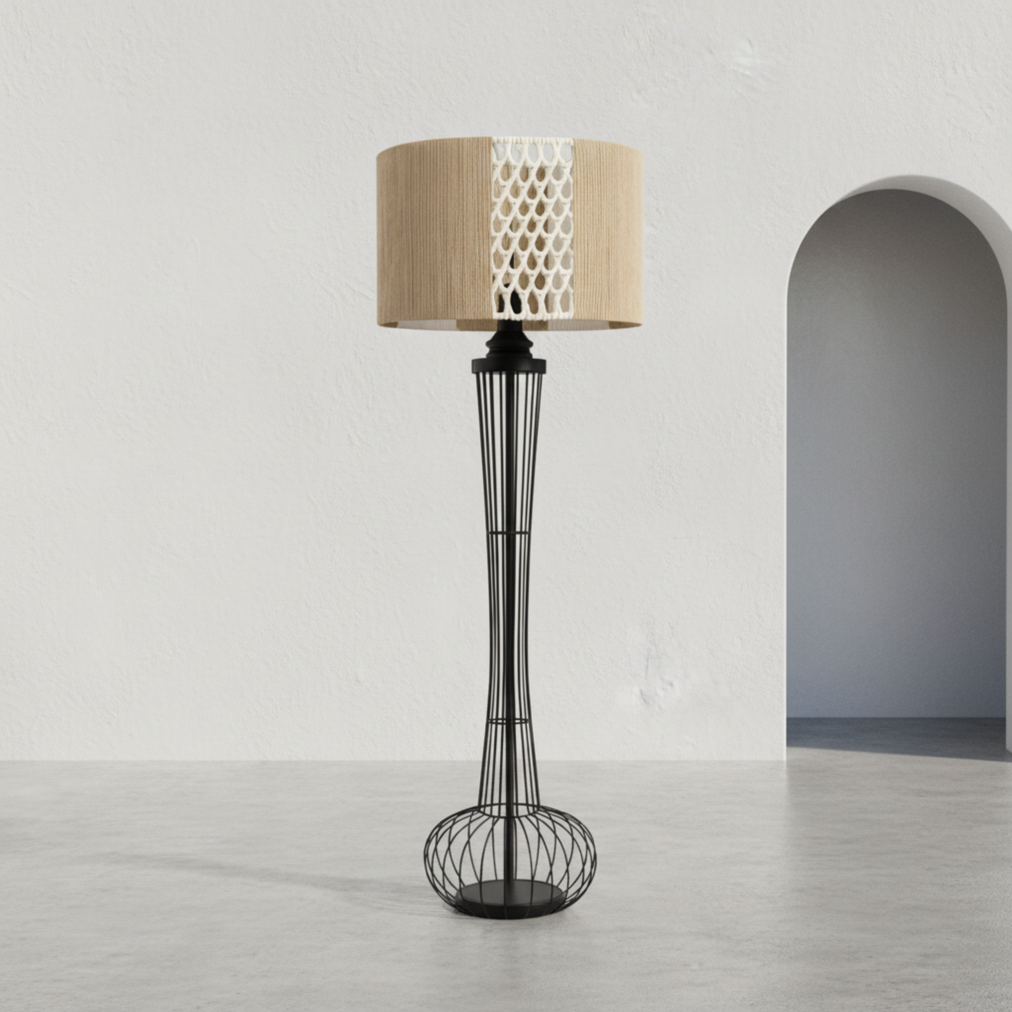 Lampadaire Jute et Macramé | Design Bohème Artisanal | Tunisie