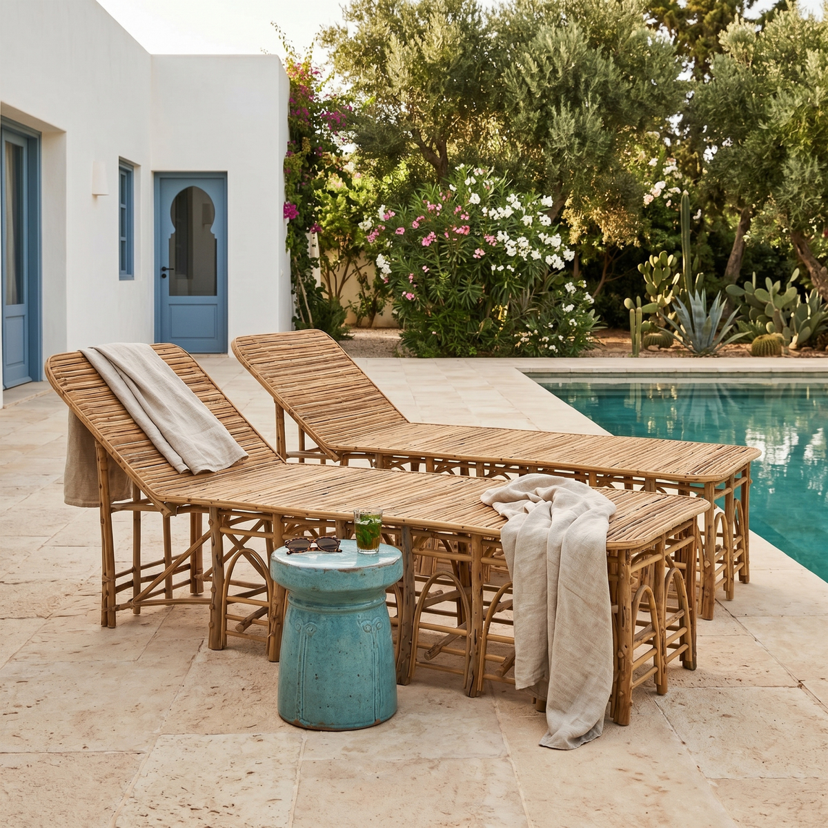 Chaise Longue Bois Palmier Dattier Luna Tunisie | Fiolla Home