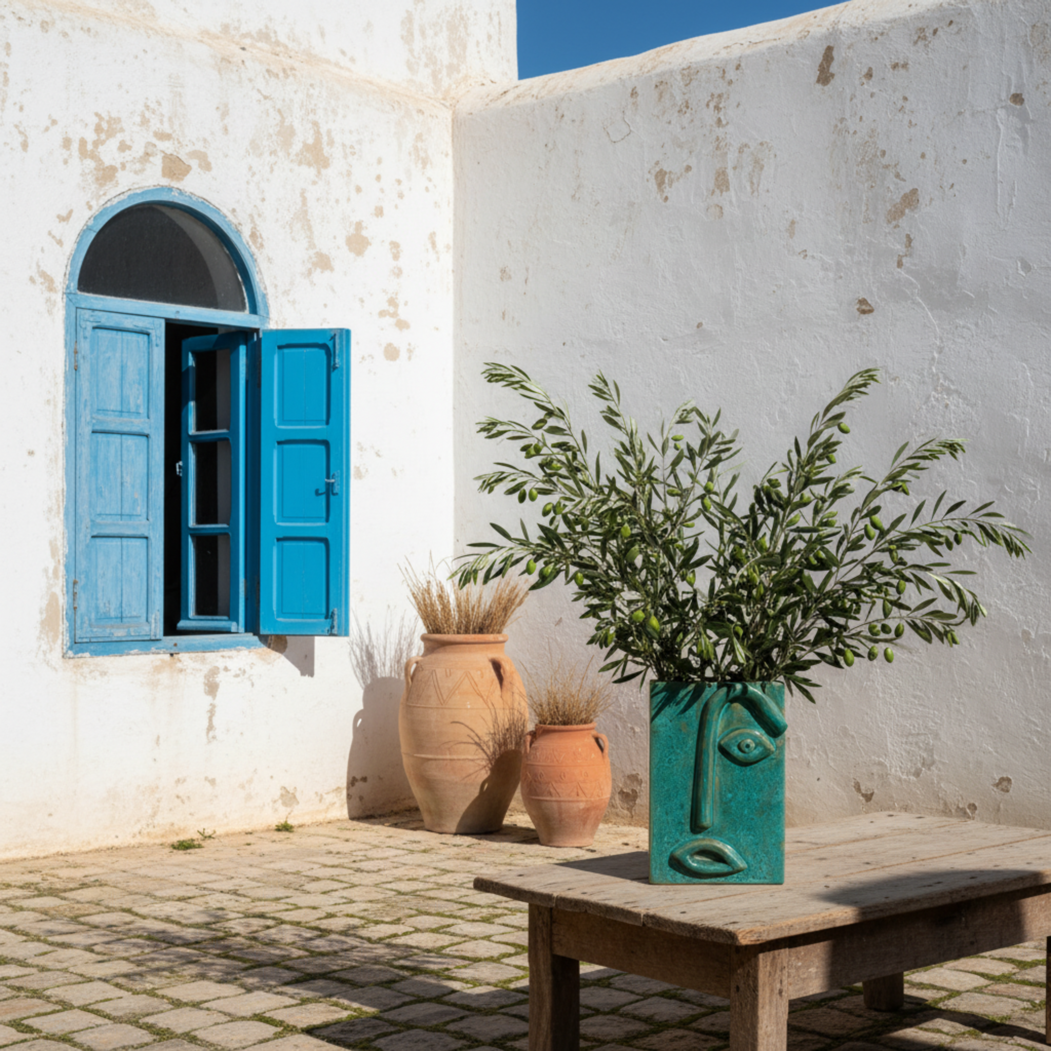 Vase Visage Rectangulaire à Un Œil – Céramique Émeraude