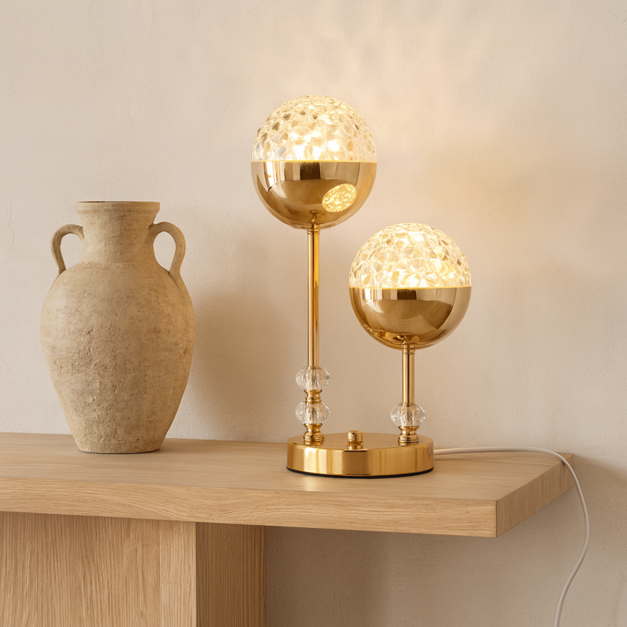 Lampe de Chevet Cristal Doré à Double Globe – Style Luxe