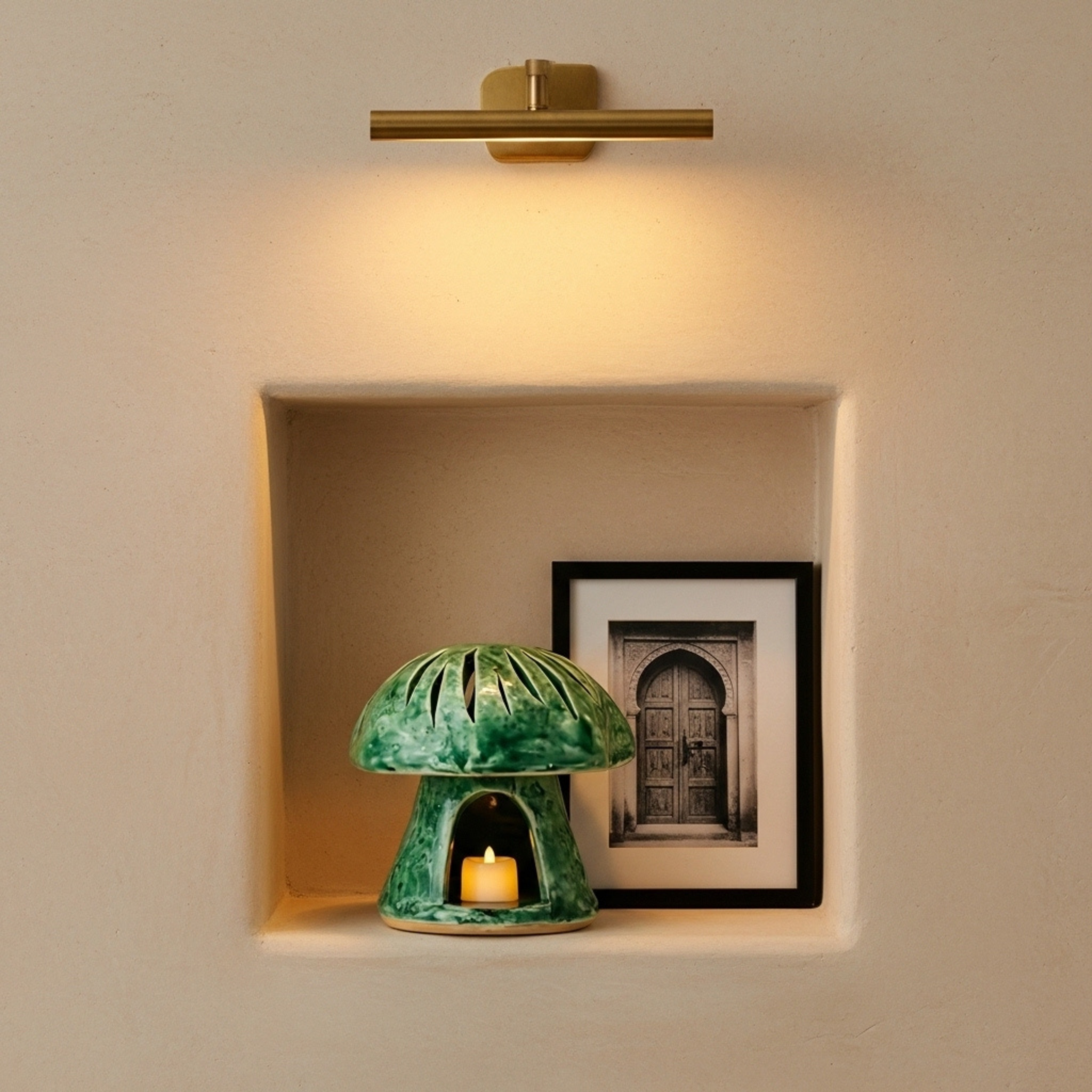 Cache-bougie Champignon en Céramique – Vert Émaillé Tunisien