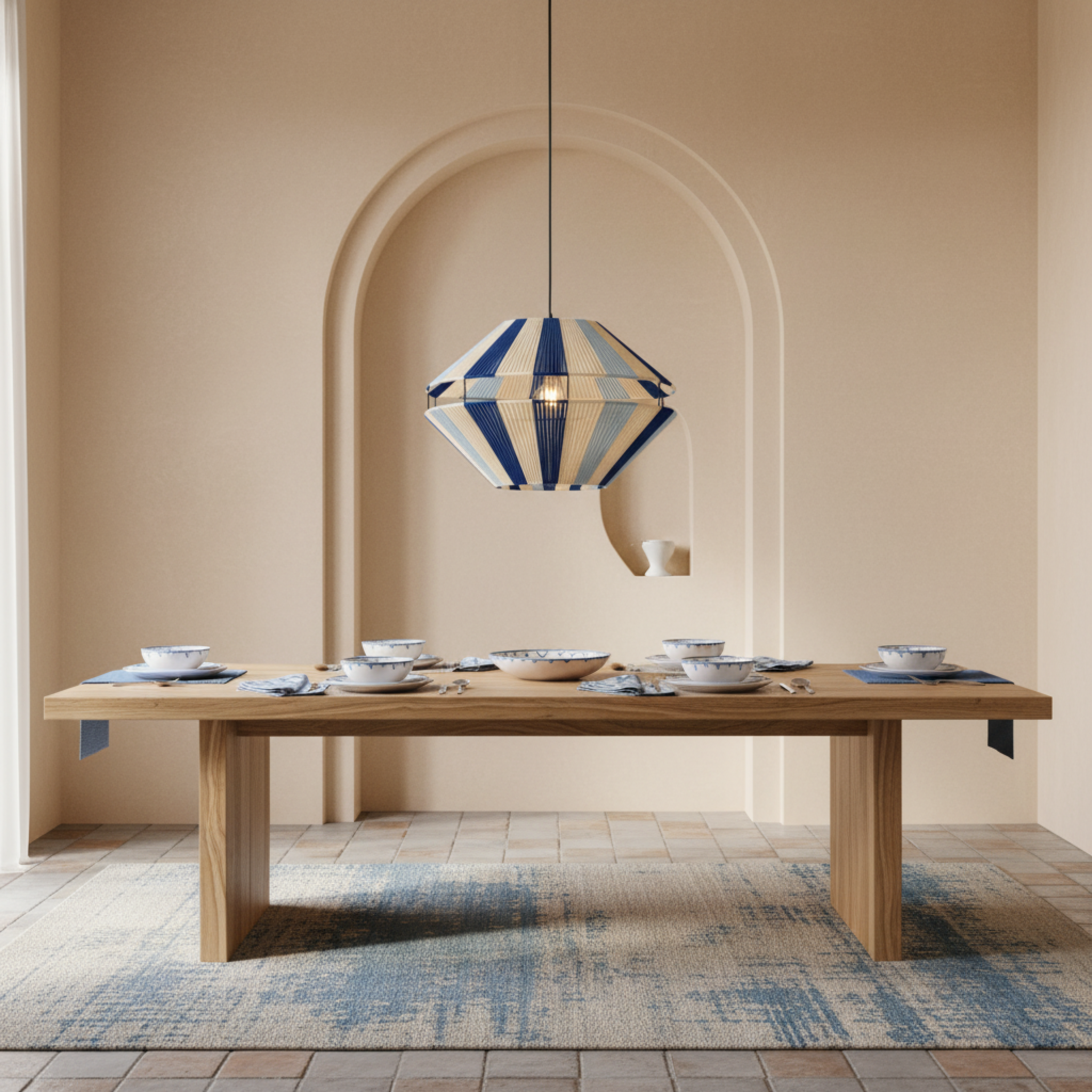 Suspension Géométrique Bleu & Blanc Fait Main | Design Méditerranéen Tunisien