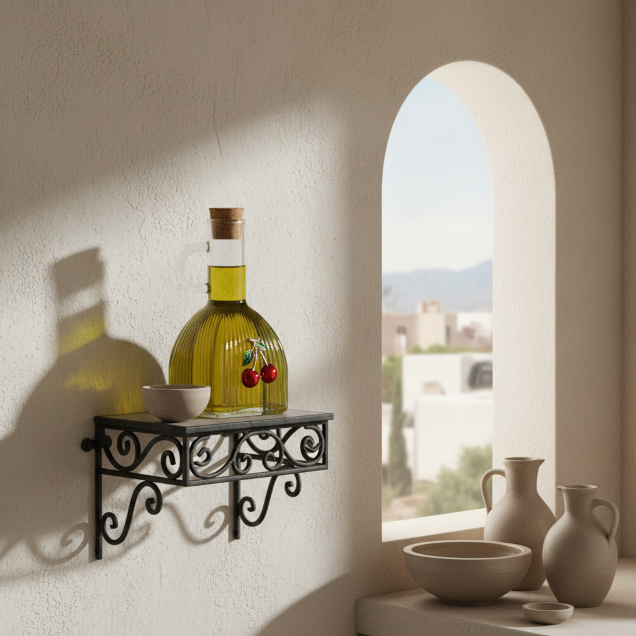 Huilier en Verre Côtelé Motif Cerises - Design Élégant Tunisie