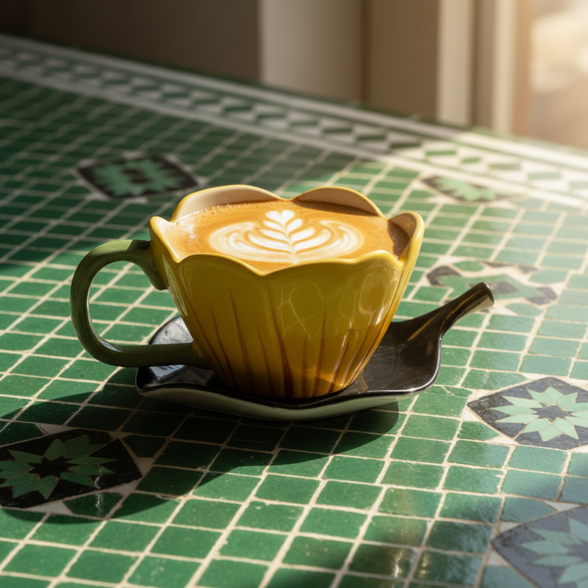 Mug Fleur en Céramique avec Sous-Tasse – Style Bohème Tunisie