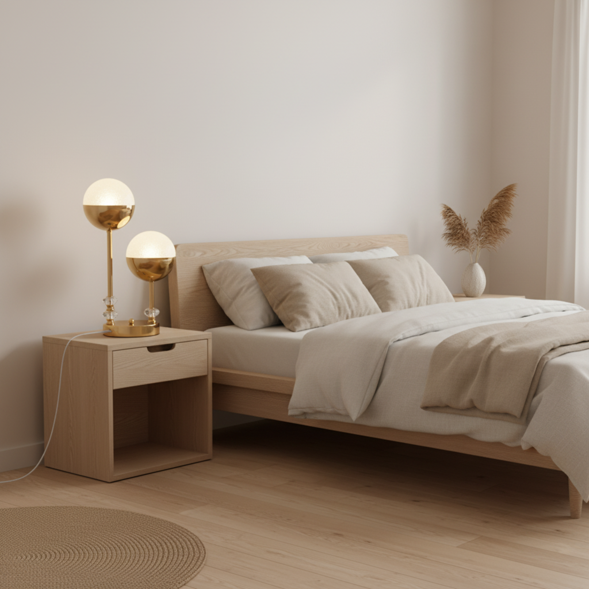 Lampe de Chevet Double Globe Doré – Design Moderne & Élégant