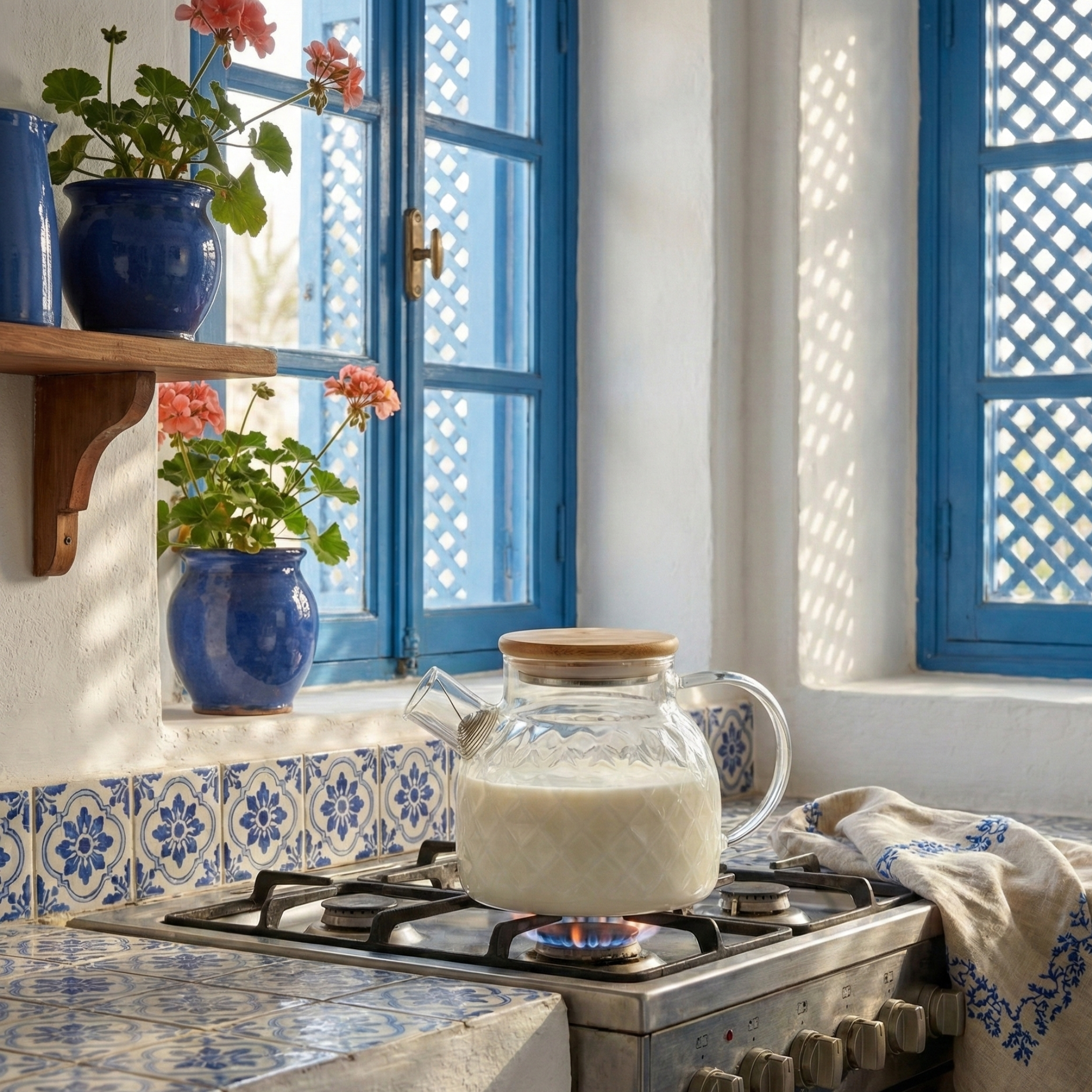 Théière en Verre Texturé & Couvercle Bambou – Design Élégant