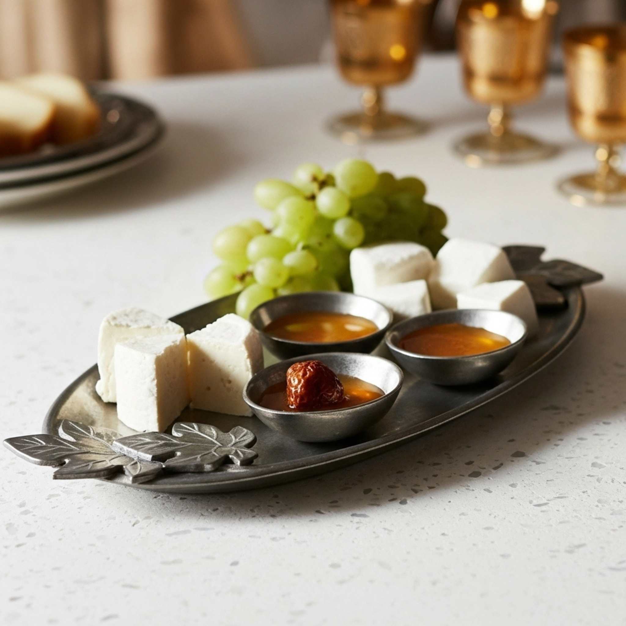 Set de 2 Plateaux Ovales Cuivre Indien Feuilles Figuier | Fiolla Home