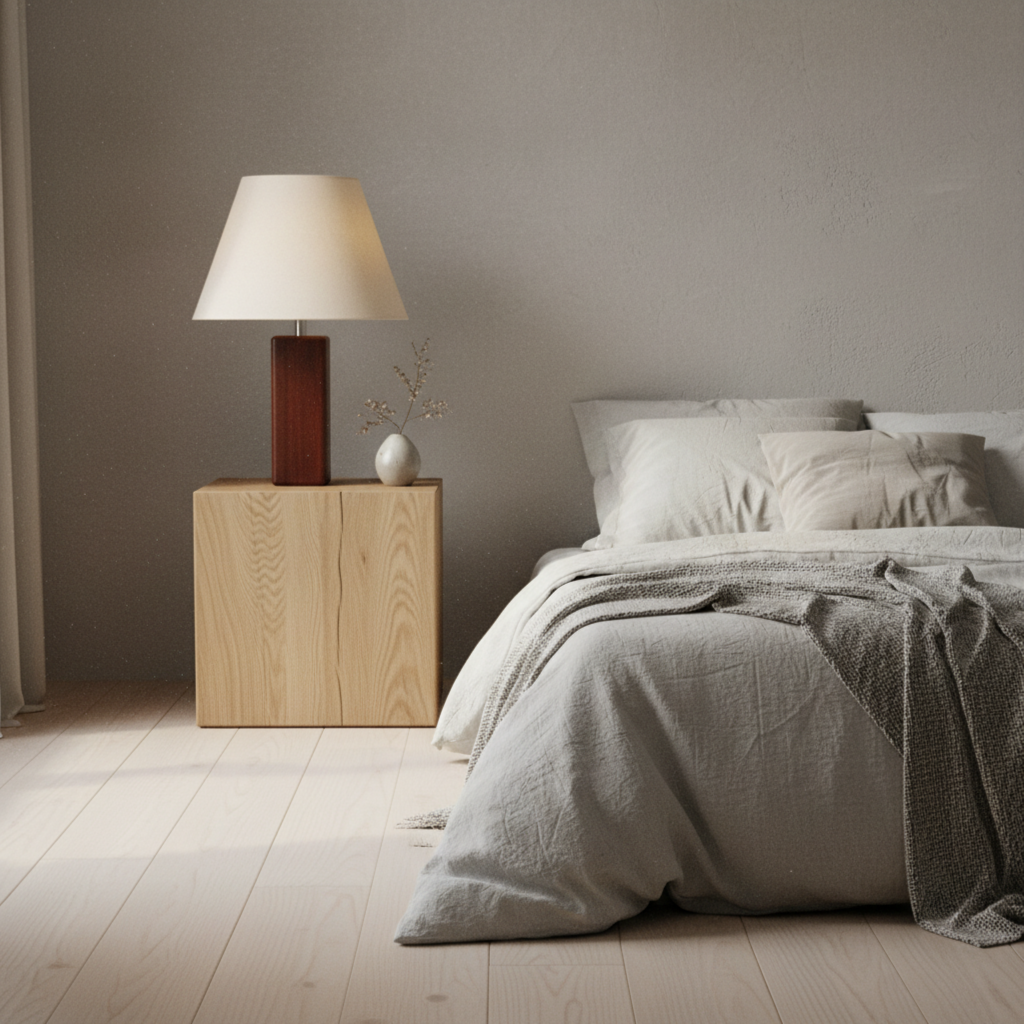 Lampe à Poser Artisanale en Bois & Lin - Design Unique Tunisie