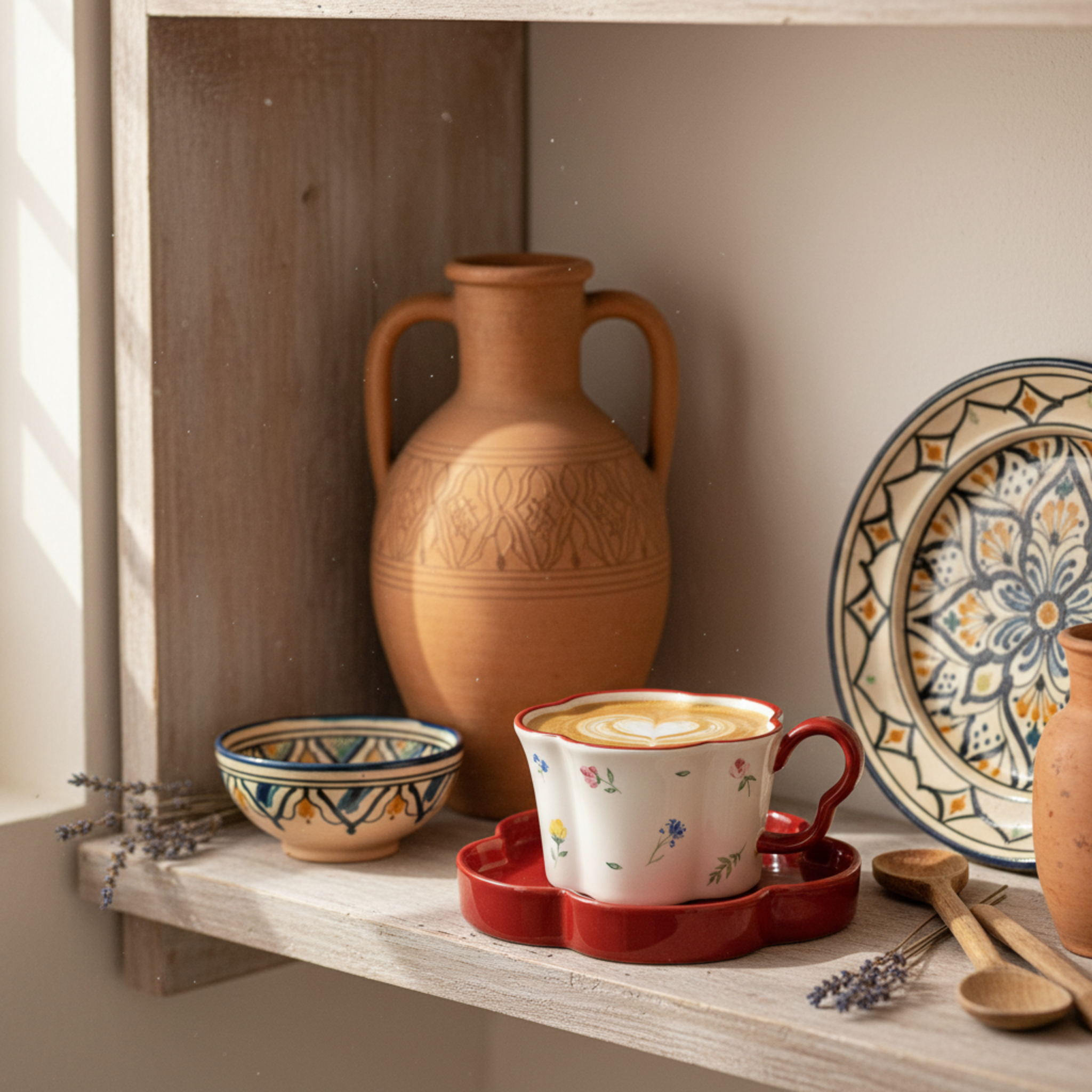 Tasse Forme Fleur & Soucoupe Rouge – Mug Cute & Idée Cadeau Tunisie