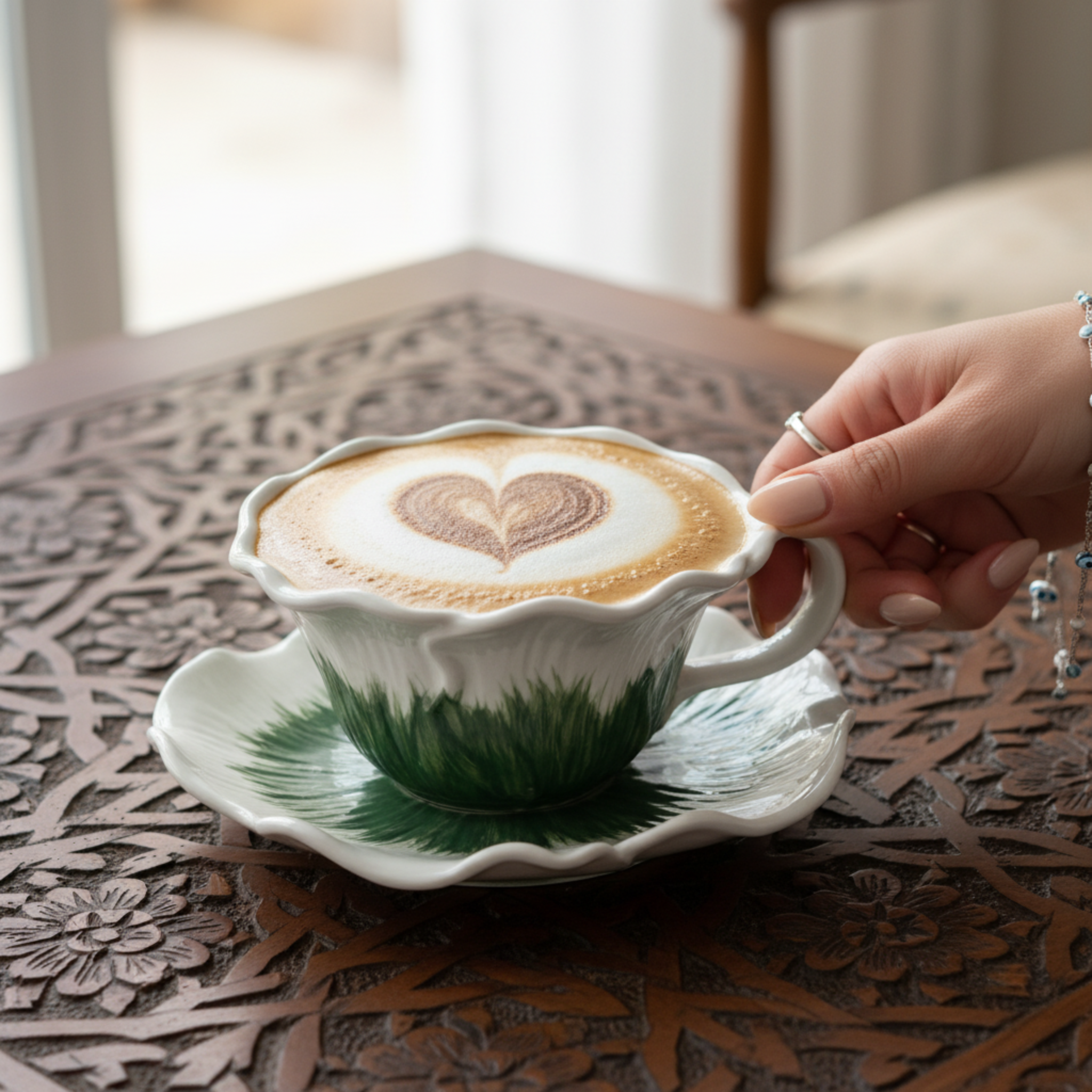 Tasse à Café Céramique "Jardin d'Hiver" avec Soucoupe - Design Floral