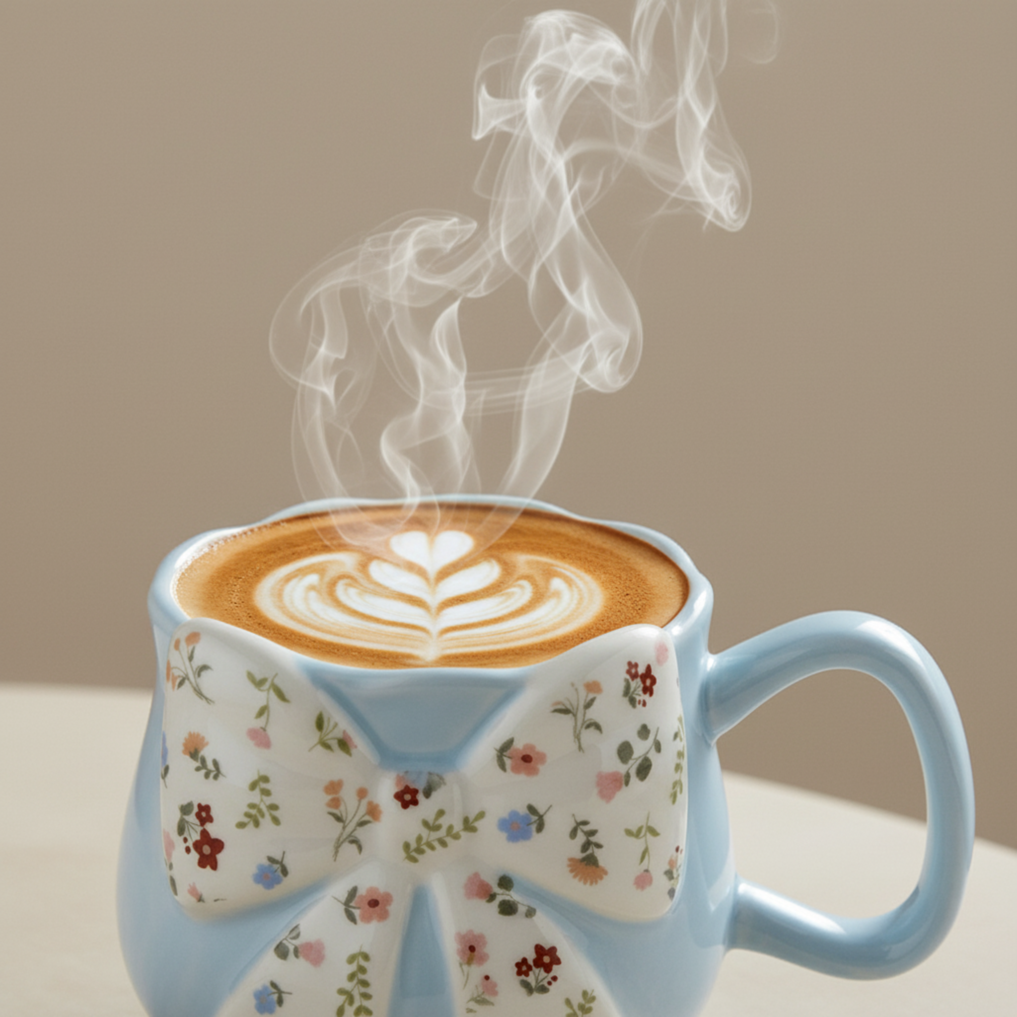 Mug Céramique Bleu Pastel & Nœud Floral – Tasse "Coquette" Tendance