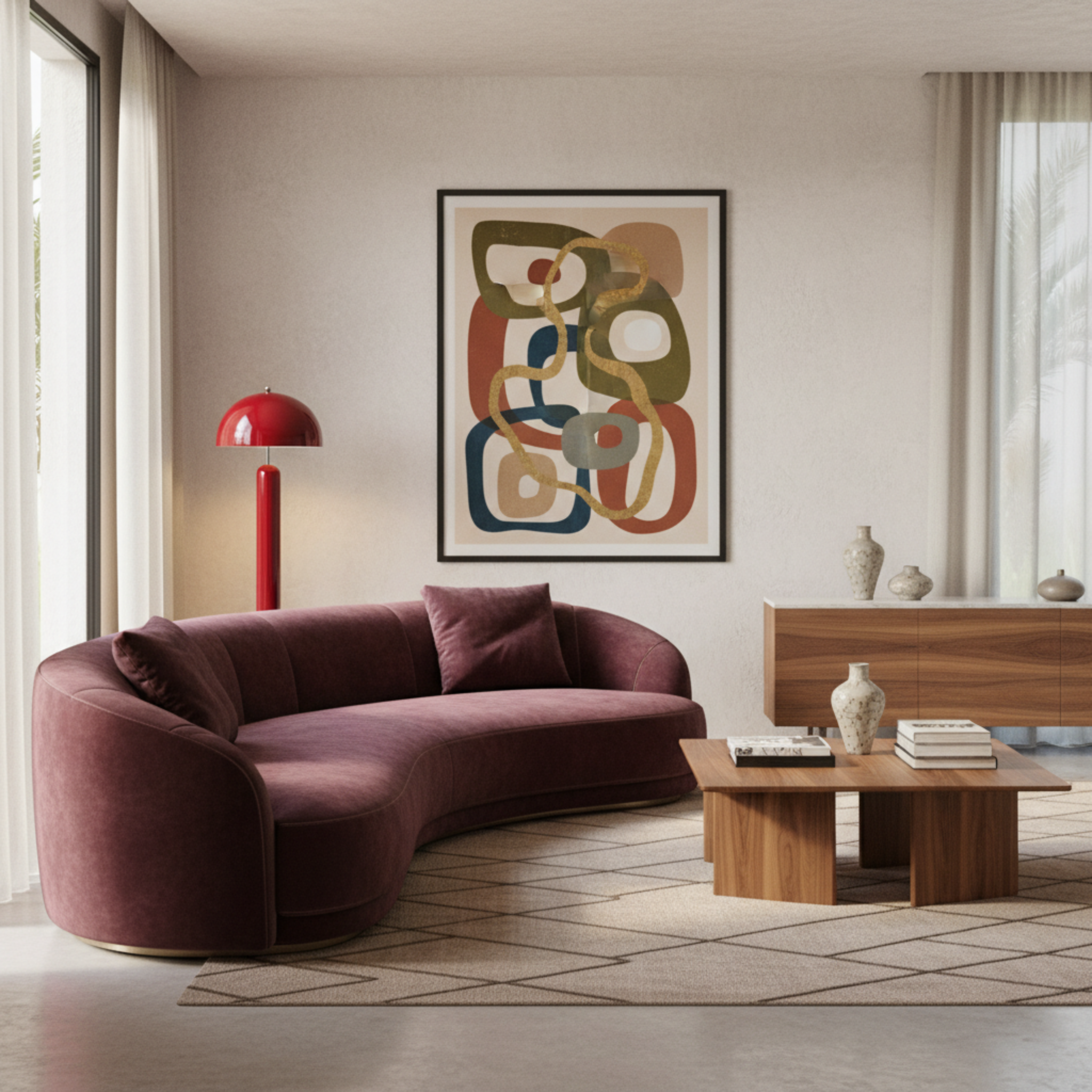 Lampadaire Design Rouge Carmin – Pièce Unique Fait Main Tunisie