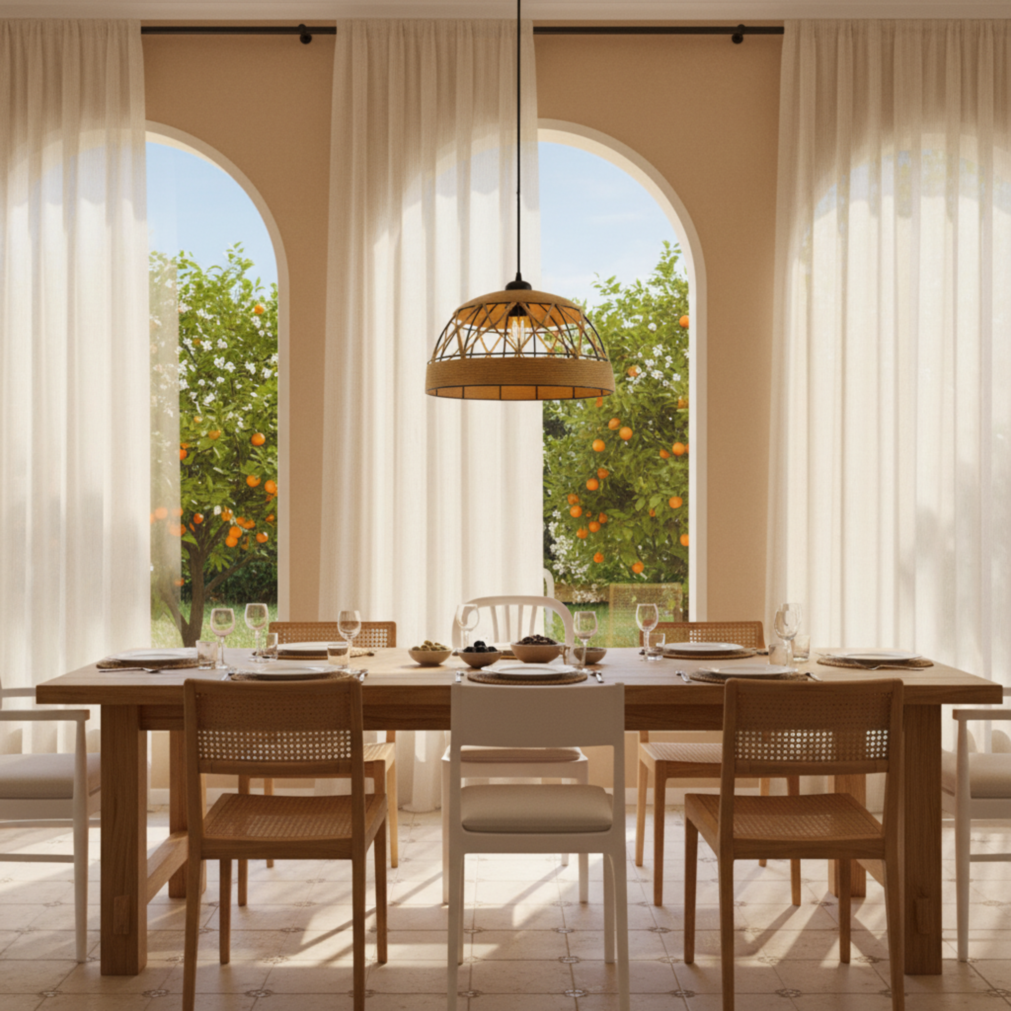 Suspension "Atlas" Géométrique – Lustre en Jute Tressé et Métal Noir