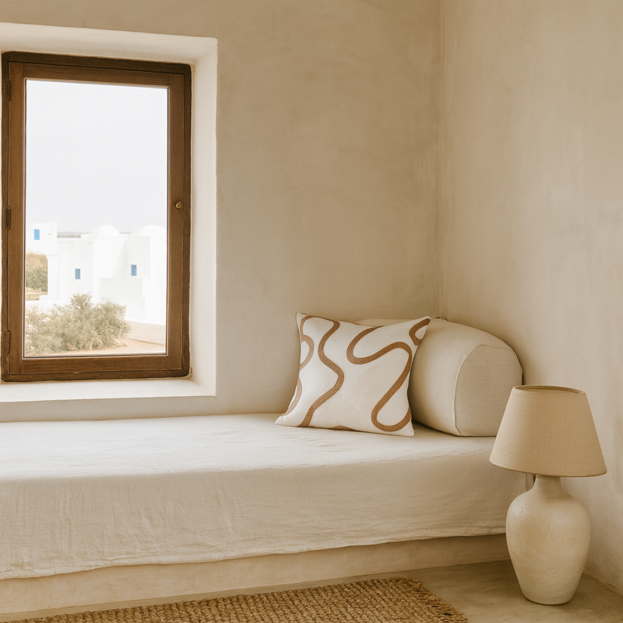 Coussin Moderne Tunisie – Motif Abstrait Beige | Fiolla Home