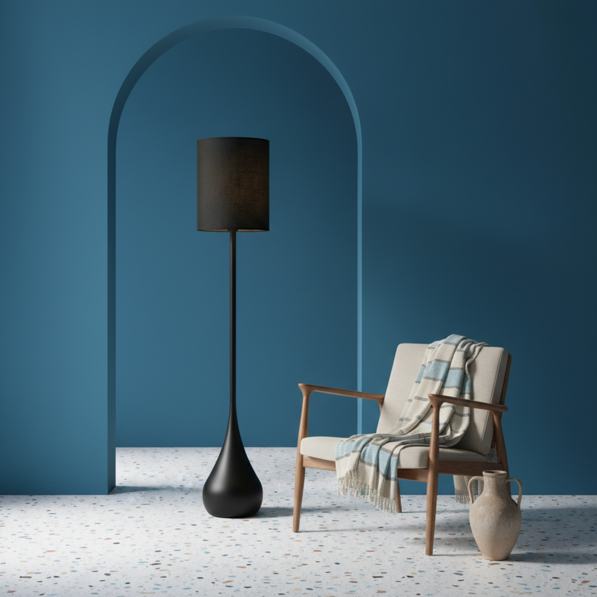 Lampadaire Design Noir "Goutte" – Éclairage Luxe & Moderne Salon Tunisie