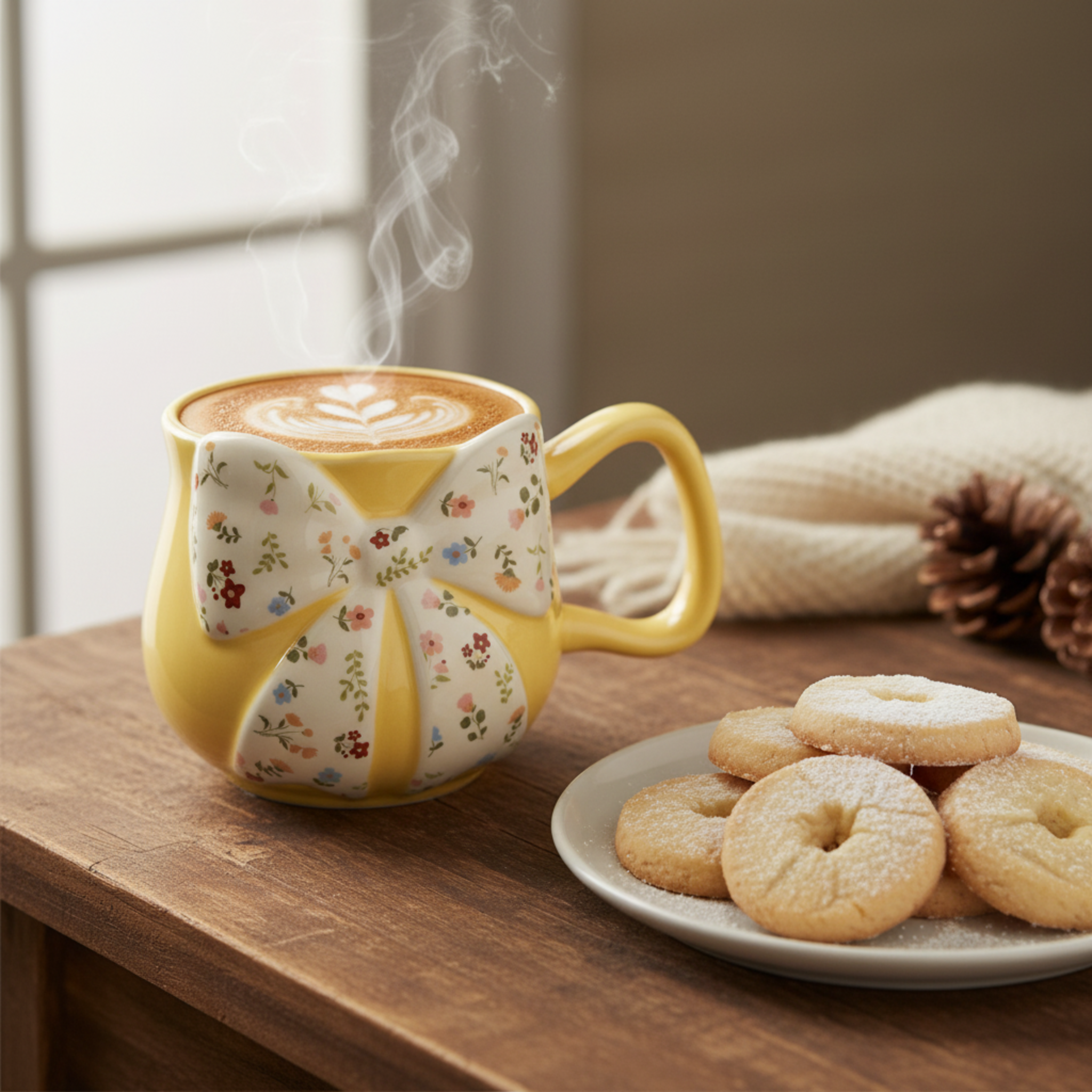 Mug Jaune Nœud Fleuri – Tasse Céramique Design Coquette & Cozy